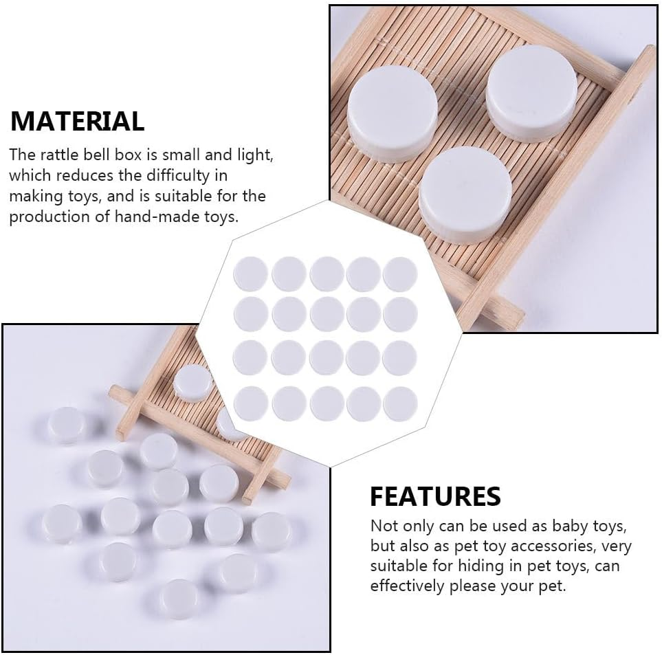 Ibasenice 100Pcs White Flat round Box Inserts 0.59 Inch Plastic Noise Makers for Baby Plush Toys Dolls and Pet Accessories for Handmade Repair image number 4