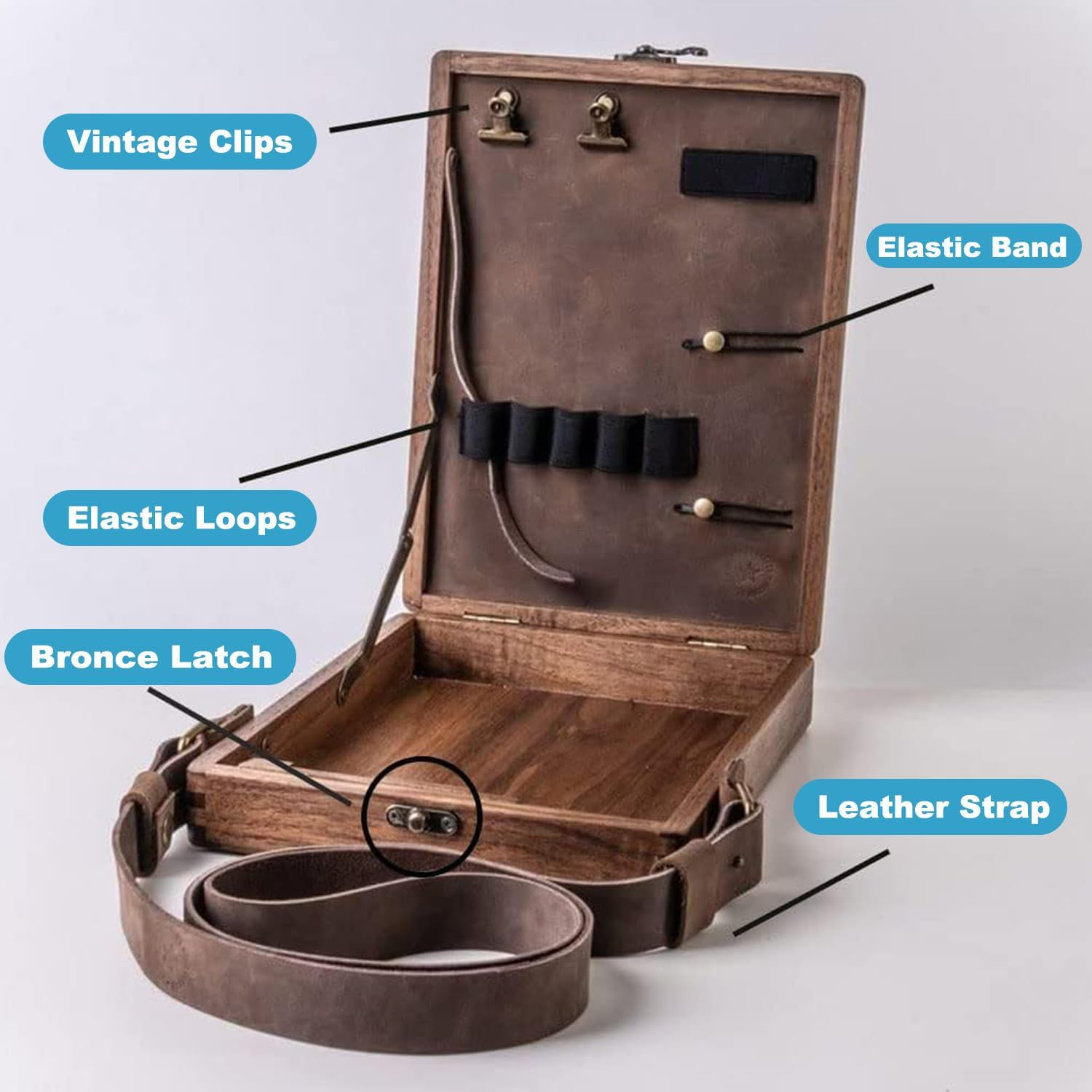 Wooden Artist Messenger Box &ndash; Handmade Multifunctional Crossbody Postman Bag, Portable Painting Brush Tool Storage Sketch Box Easel for Outdoor Supplies (Brown) image number 1