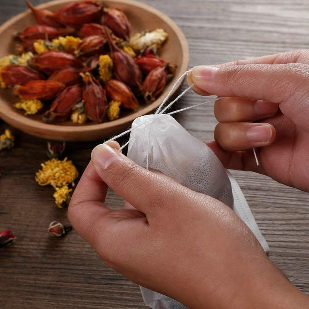 Tambee 100 Pack Disposable Tea Filter Bags Tea Infusers 4" X 6" Empty Muslin Drawstring Seal Filter Tea Bags Drawstring Herb Loose Tea Bag for Brew Tea Cold Brew Coffee（4" X 6" /10 X 15Cm） image number 2
