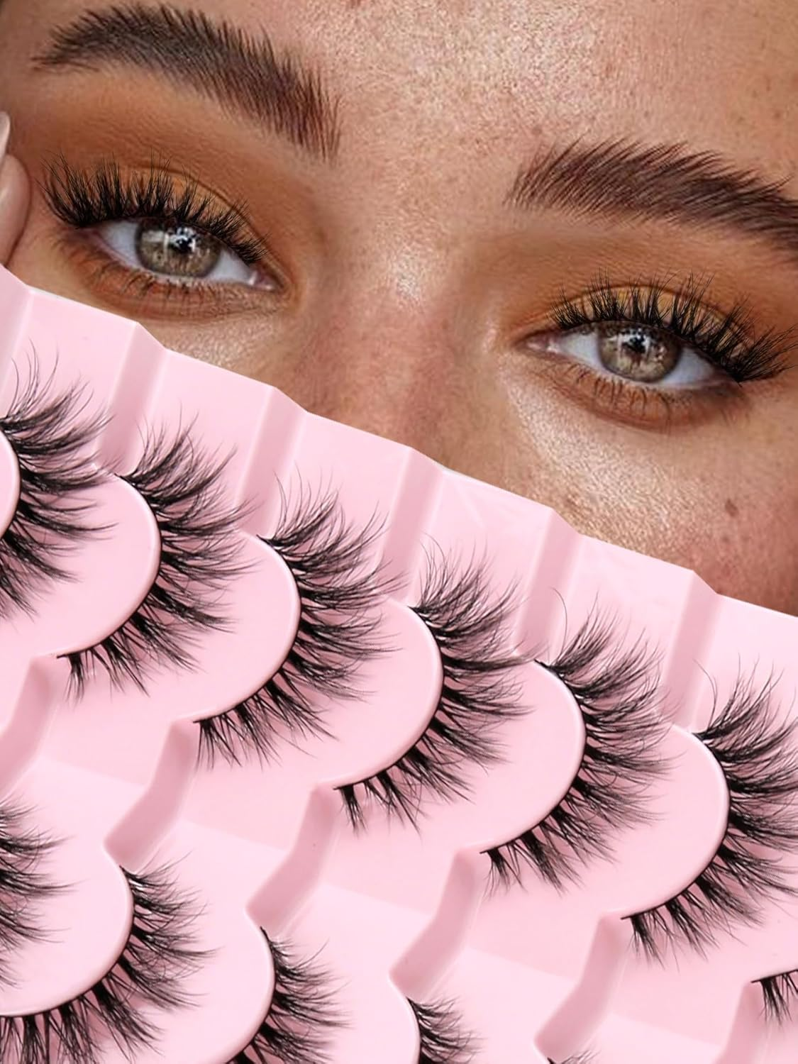 Eyelashes, Cat Eye Lashes, 15 Mm Artificial Eyelashes, Fake Lashes, Natural Eyelashes, Thin Band, False Eyelashes, 3D Volume Eyelash Extensions, C Curl, Wispy Lash Pack, 7 Pairs Siligli image number 6