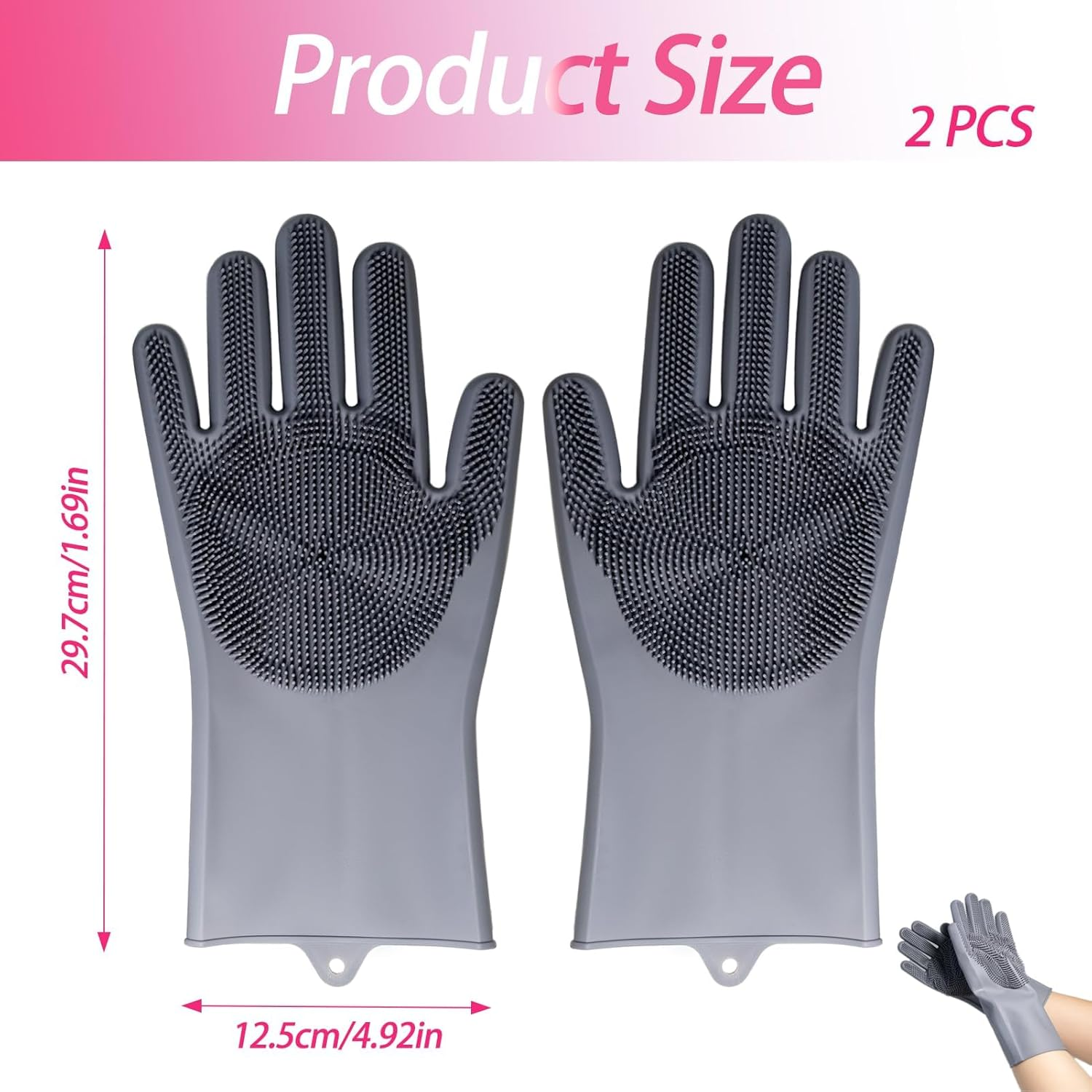 2 Pcs Pet Grooming Gloves, Extra Thick Large Silicone Dog Bath Brush for Dogs Cats Rabbits Pets, Anti-Bite Waterproof Cat Hair Remover Glove for Dog Cat Bath Grooming Massaging Home Cleaning (Gray)