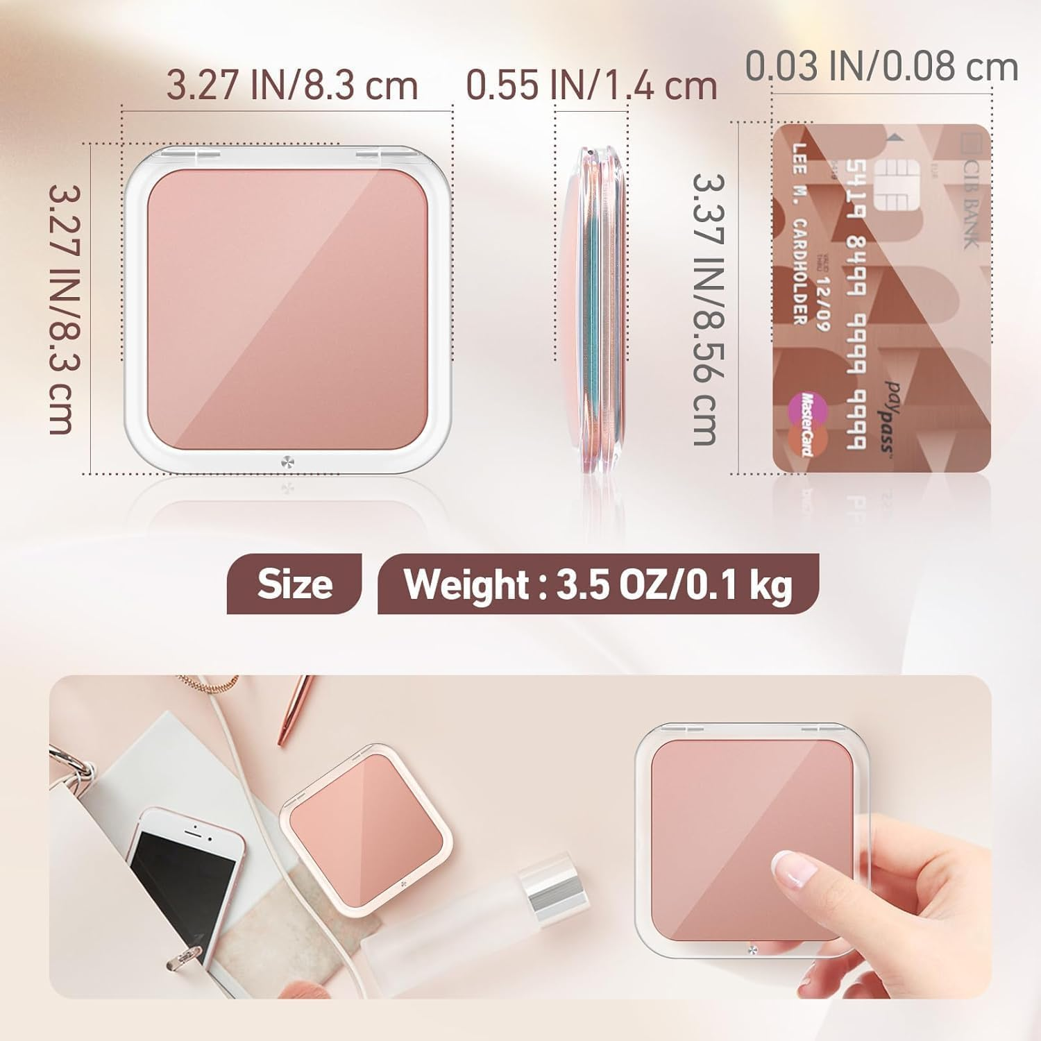 Travel Essentials,Compact Mirror, 30X Magnifying Mirror for Purses Shower, Small Makeup Mirror with 1X/30X Magnification, Portable Travel Mirror for Women, (Rose Gold) - Rose Gold image number 4