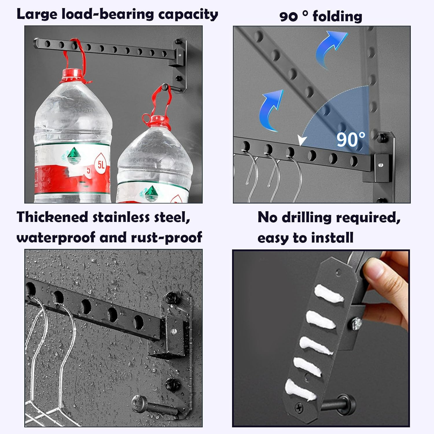 REGODI Foldable Wall Mounted Drying Rack for Laundry - Space Saving Clothes Hanger, Coat & Clothing Dryer, Heavy Duty & Easy Install, Dark Grey