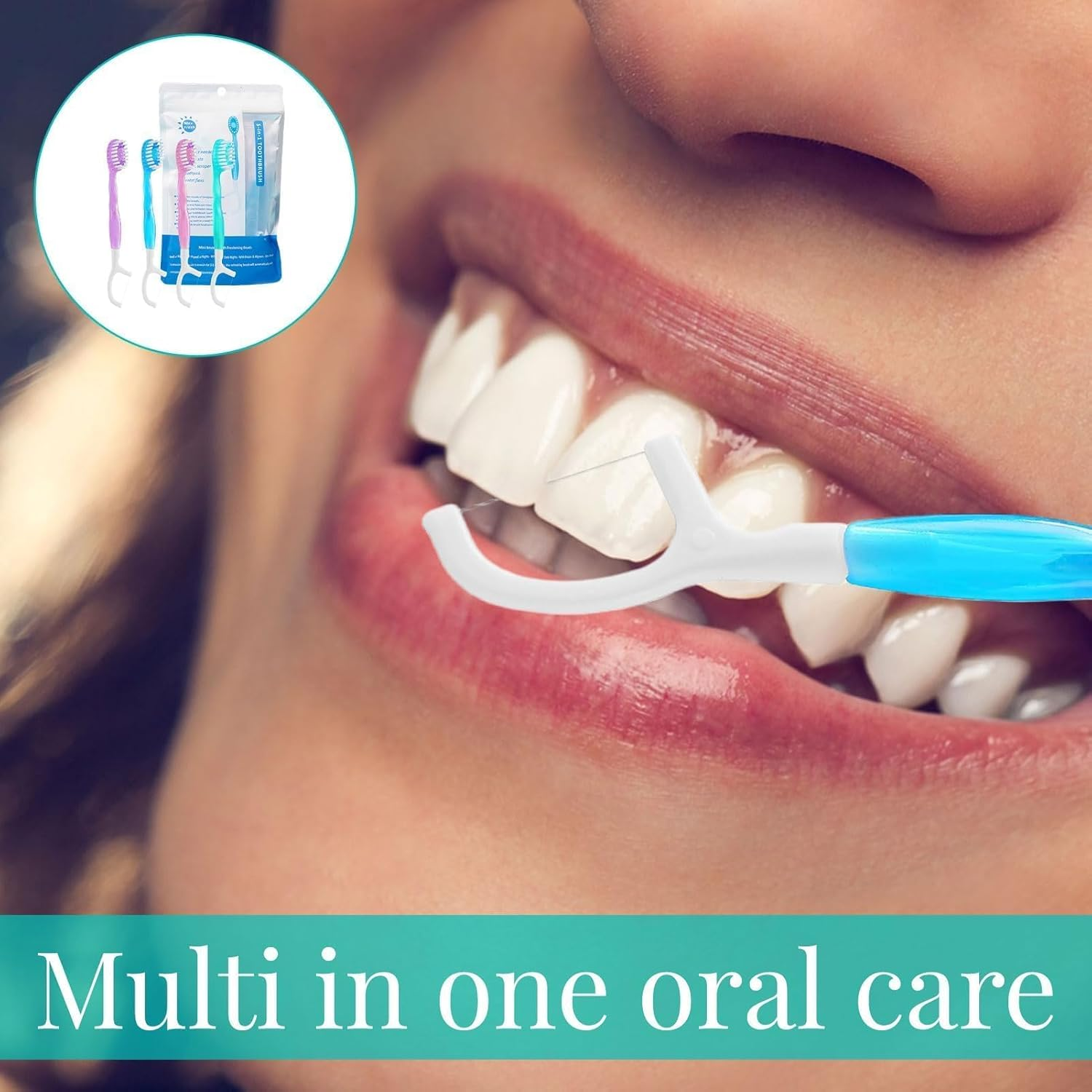 Disposable Toothbrush, 12Pcs Mini Toothbrush, 5-In-1 Disposable Toothbrushes Set with Freshening Bead, Floss, Pick, Tongue Scraper, Mini Travel Toothbrushes for Travel or Work image number 3