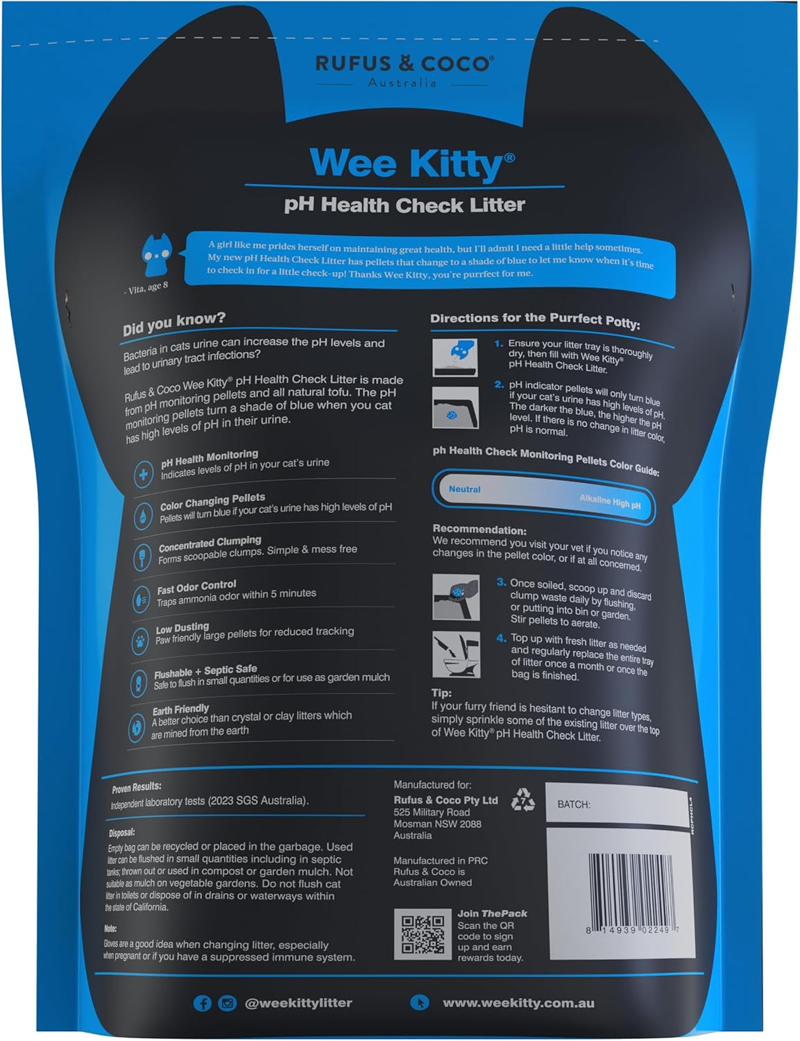 Rufus and Coco Wee Kitty PH Health Check Cat Litter, 2Kg/4L image number 4