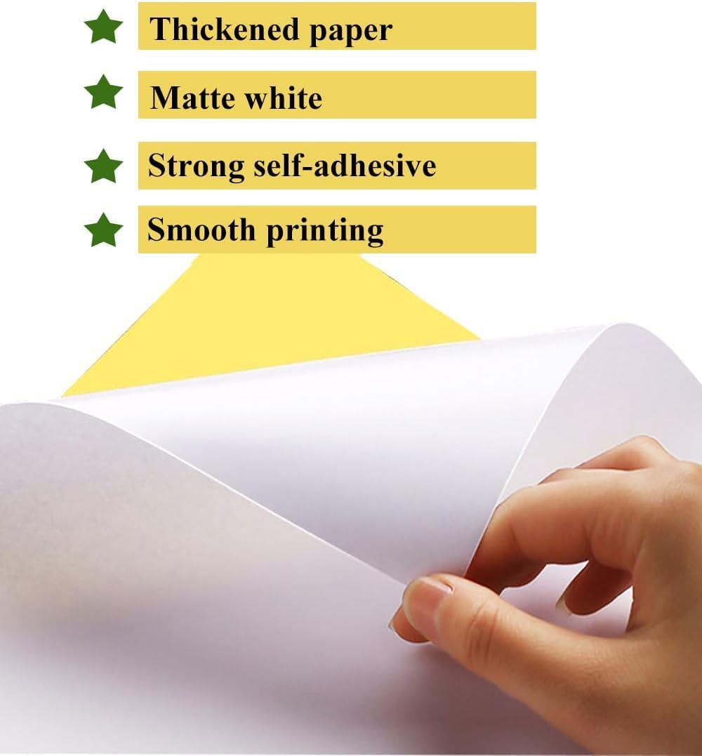 Label Sticker Paper, 50 Sheets A4 Full-Page White Matte Printable Self Adhesive Paper for Inkjet Laser Needle Printer (210X297MM) image number 6
