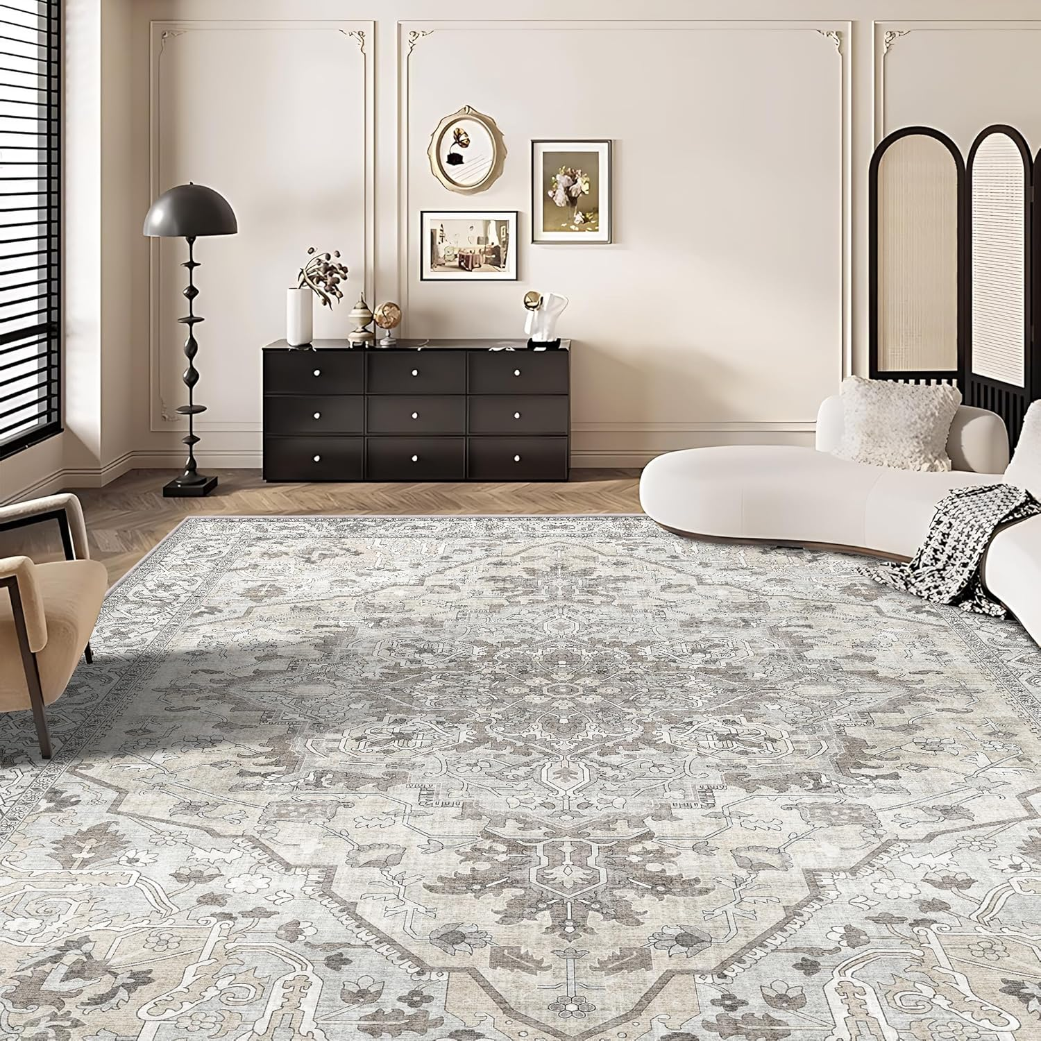 Youzi Vintage Area Rugs 200X300 for Livingroom, Machine Washable Rug with Anti-Slip Botton Shortpile Carpet Large Soft Rugs for Bedroom Kitchen Floor Living Room Indoor Home Decor(200X300Cm,Green)