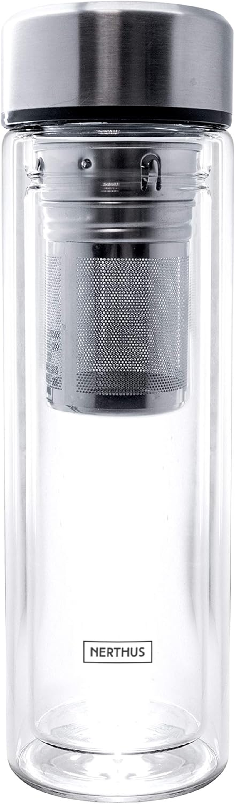 Nerthus FIH 664 Filter 350 ML, Insulated with Double Wall, Infuser Bottle, Flask, Travel Mug, Teapot, 0.35 L, Glass - Transparent image number 3