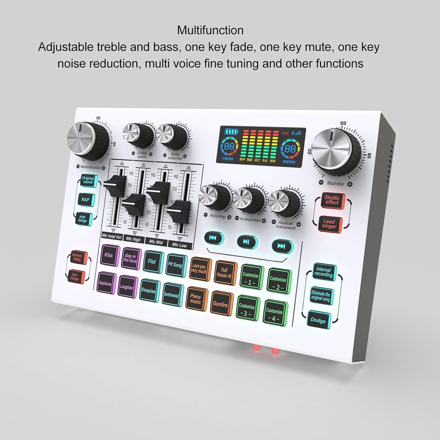 Professional Digital Mixer, USB Sound Interface Live Audio Mixer Sound Card Dual Core Digital Chip Sound Mixer, Support Dual Mic & Live & Headphones for Live Streaming Record image number 6