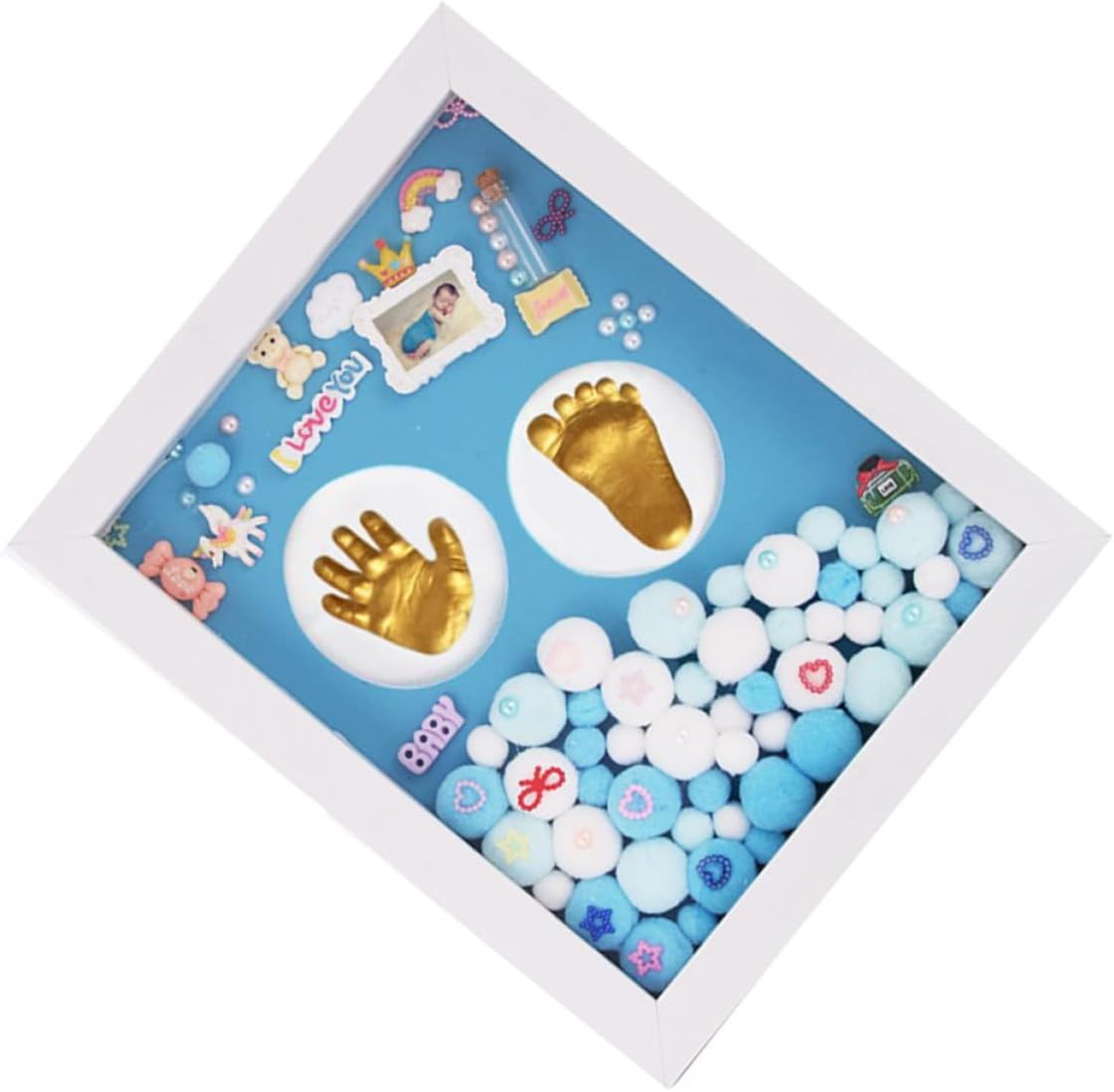 1 Set Handprint Footprint Kit with Memory Photo Frame DIY Keepsake for Newborn Boys Baptism Easy to Use Imprints image number 2
