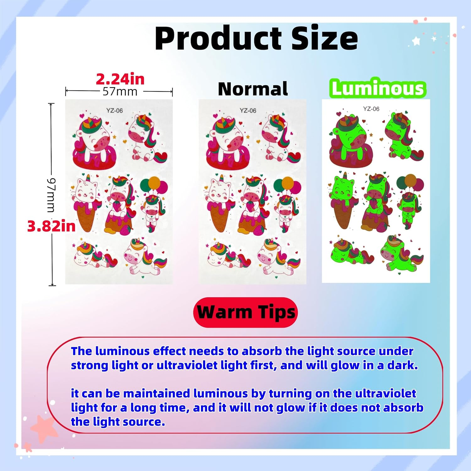 Pack of 300 Tattoos for Children, Children'S Tattoos Girls Boys Toys from 3 4 5 6 7 8 9 10 Years Party Bags Children'S Birthday Luminous Tattoos Temporary Tattoos Gifts 3 4 5 6 7 8 9 10 Years Party image number 2