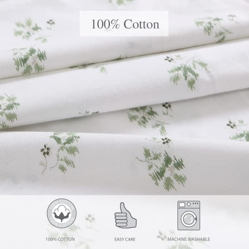 Stone Cottage - Queen Sheets, Cotton Percale Bedding Set, Crisp & Cool Home Decor (Green Sketchy Ditsy, Queen) image number 3