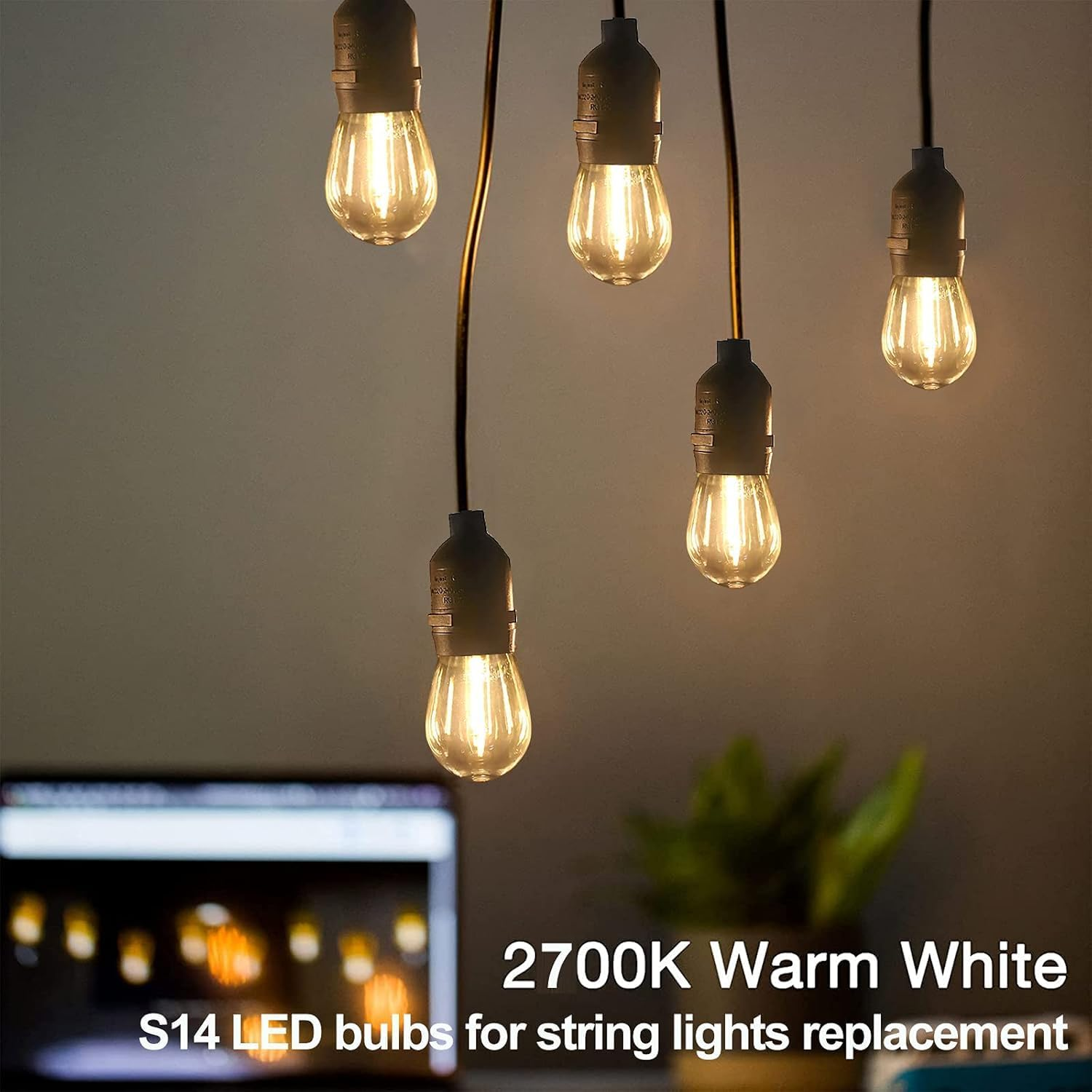 BRIMAX 25PACK 2W S14 LED Outdoor Edison Light Bulbs for String Light Replacement, E27 Screw Base, Shatterproof, 2700K, 2Watt to Replace 11W/20W/25W Incandescent Bulb image number 5