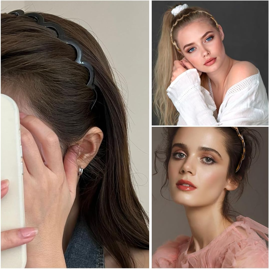 OUDQFCJ Pack of 4 Shark Teeth Hair Comb Hairband Ripple Plastic Headband Makeup Hair Band Sport Fitness Women and Girls Daily