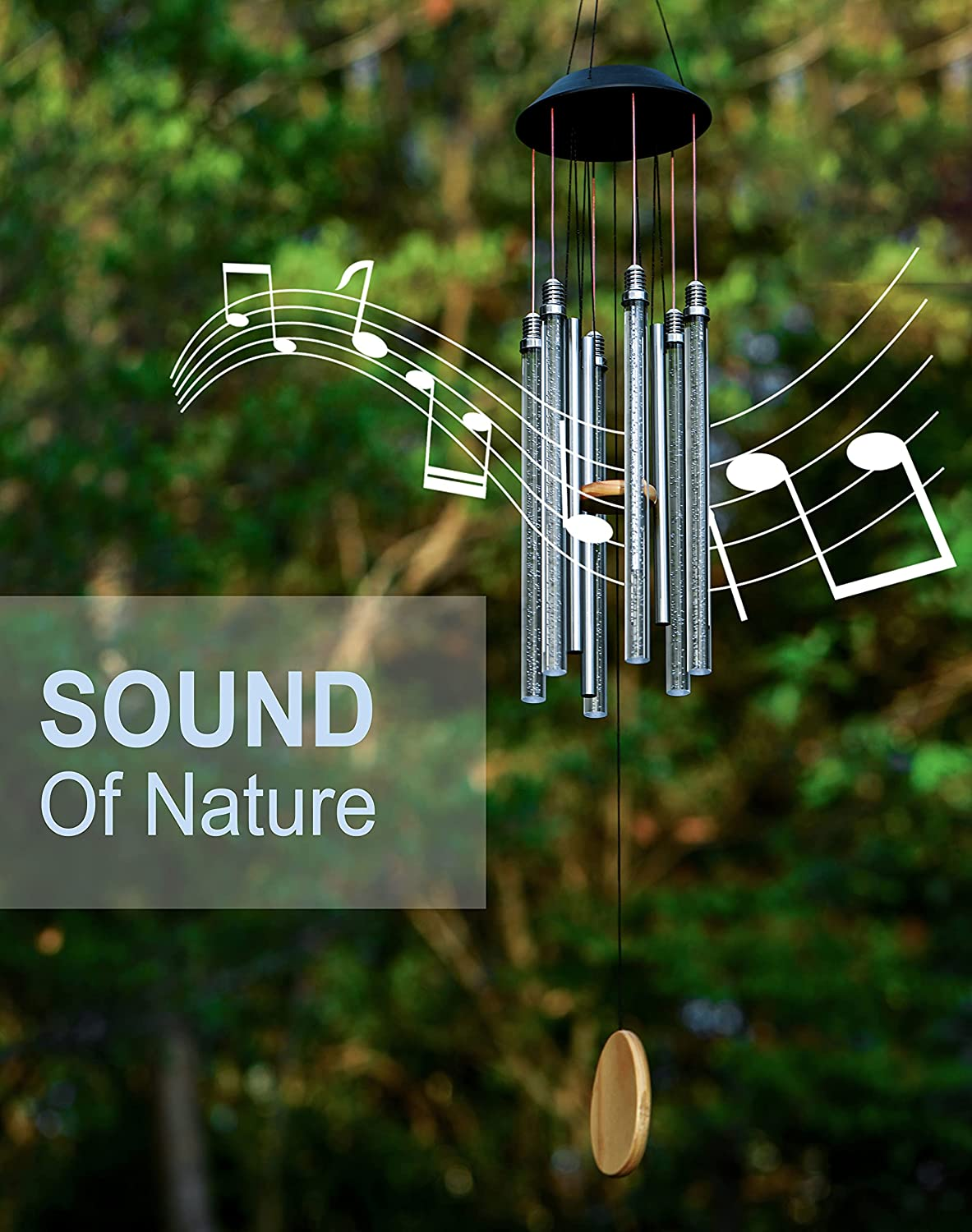 Solar Wind Chimes for Outside, Desgully 6 LED Tubes Color Changing Outdoor Clearance Unique Garden Decor Colorful Patio, Gifts for Her/Him (37" Long) image number 3