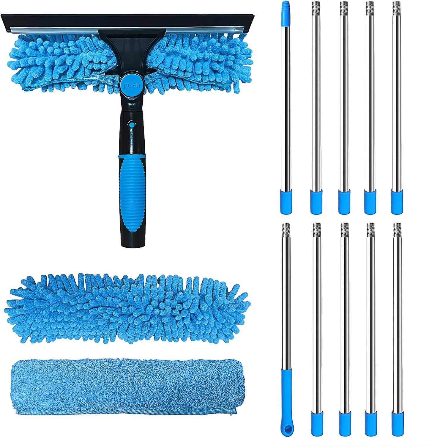 425 Cm Window Cleaner with Telescopic Handle, 2-In-1 Professional Window Cleaning Set, Silicone Squeegee, Microfibre Scrubber, Window Cleaning Set for Bathroom, Shower, Glass, Mirror, Wall, Car image number 5