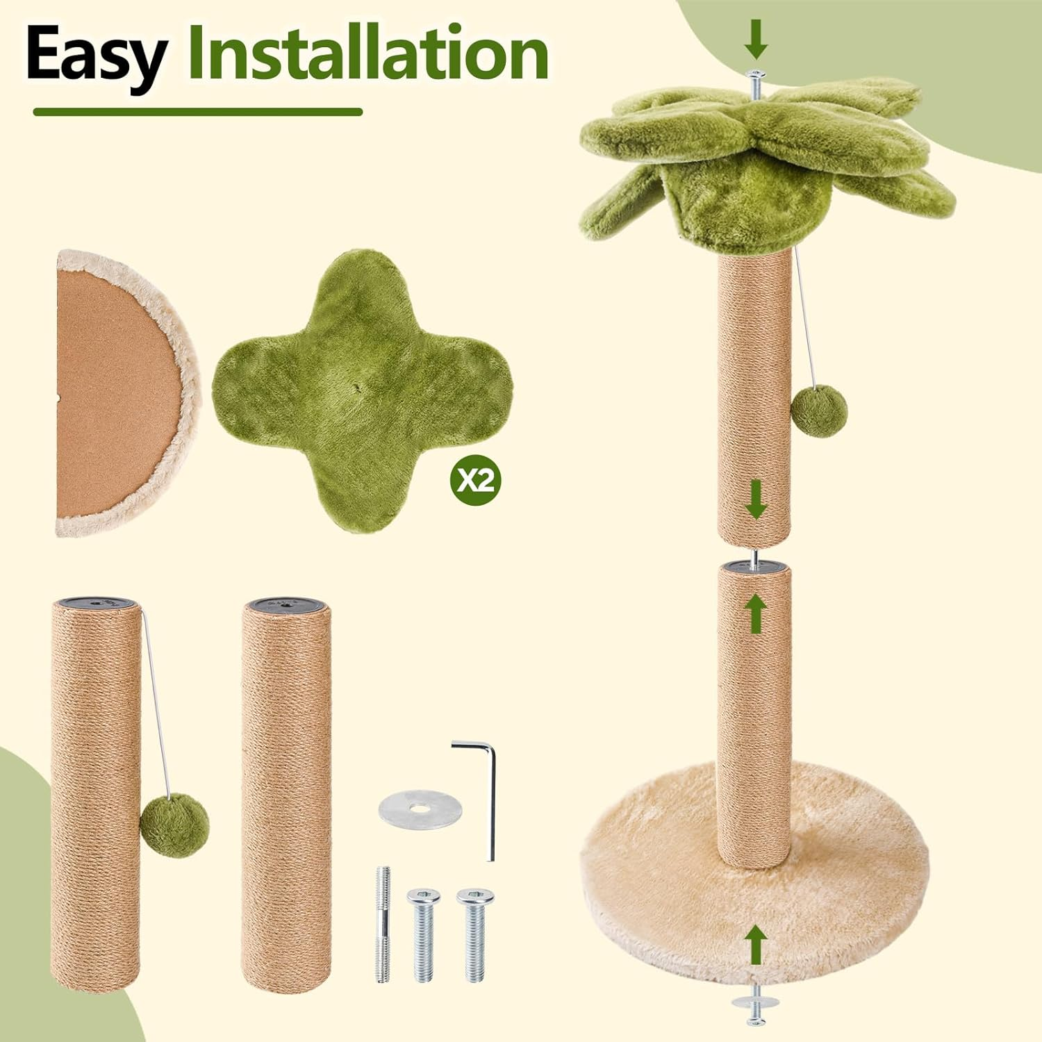 LIFLIX Palm Tree Cat Scratching Post, Sturdy 86Cm Tall Sisal Scratch Post with Interactive Dangling Ball, Cute Cat Scratcher for Indoor Adult Cats image number 3