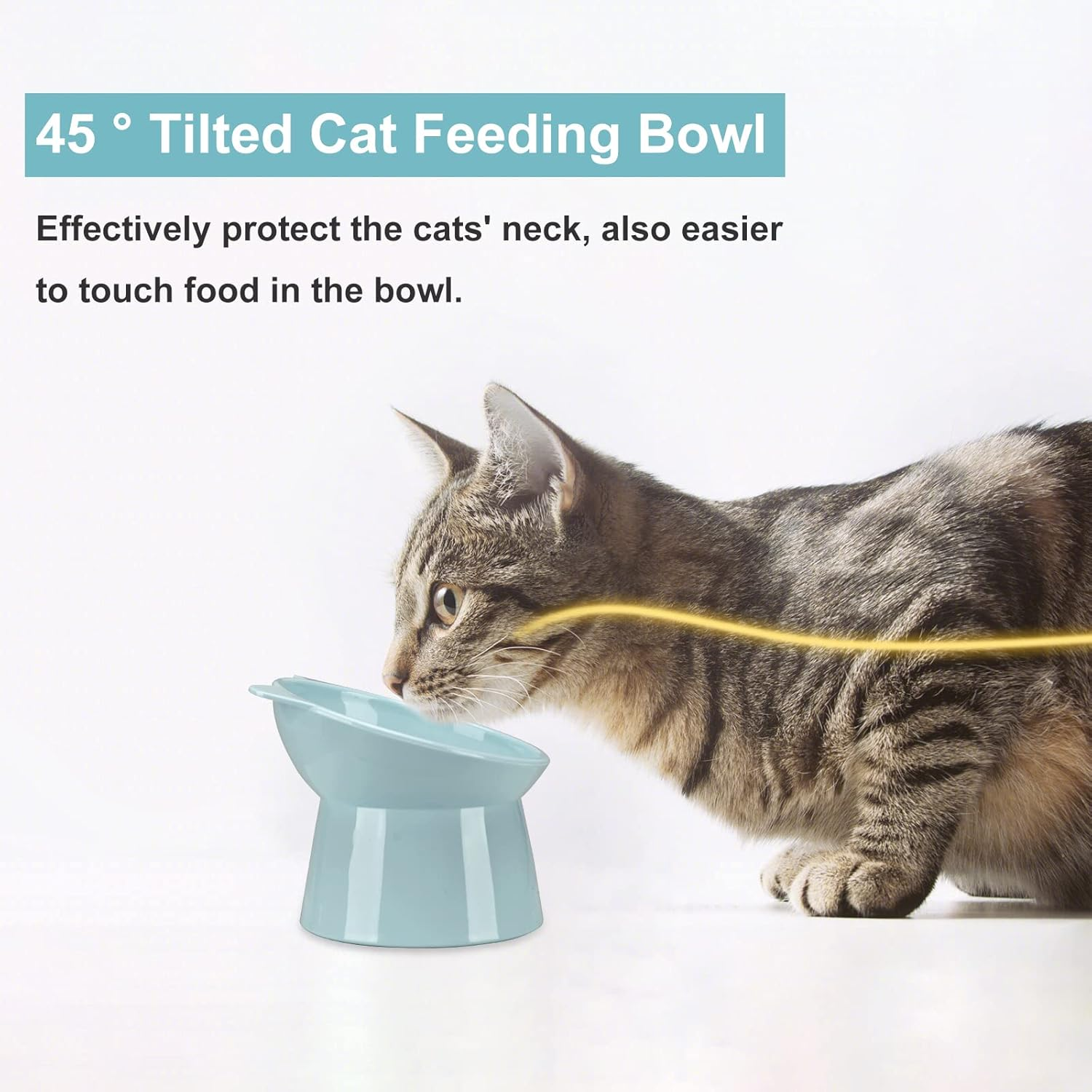 Raised Cat Bowl, Tilted Elevated Food Water Bowls, Cute Cat-Ear-Shaped Cat Feeding Bowls, Neck Protection 45&deg; Slanted Bowl for Dogs and Cats/86 image number 4