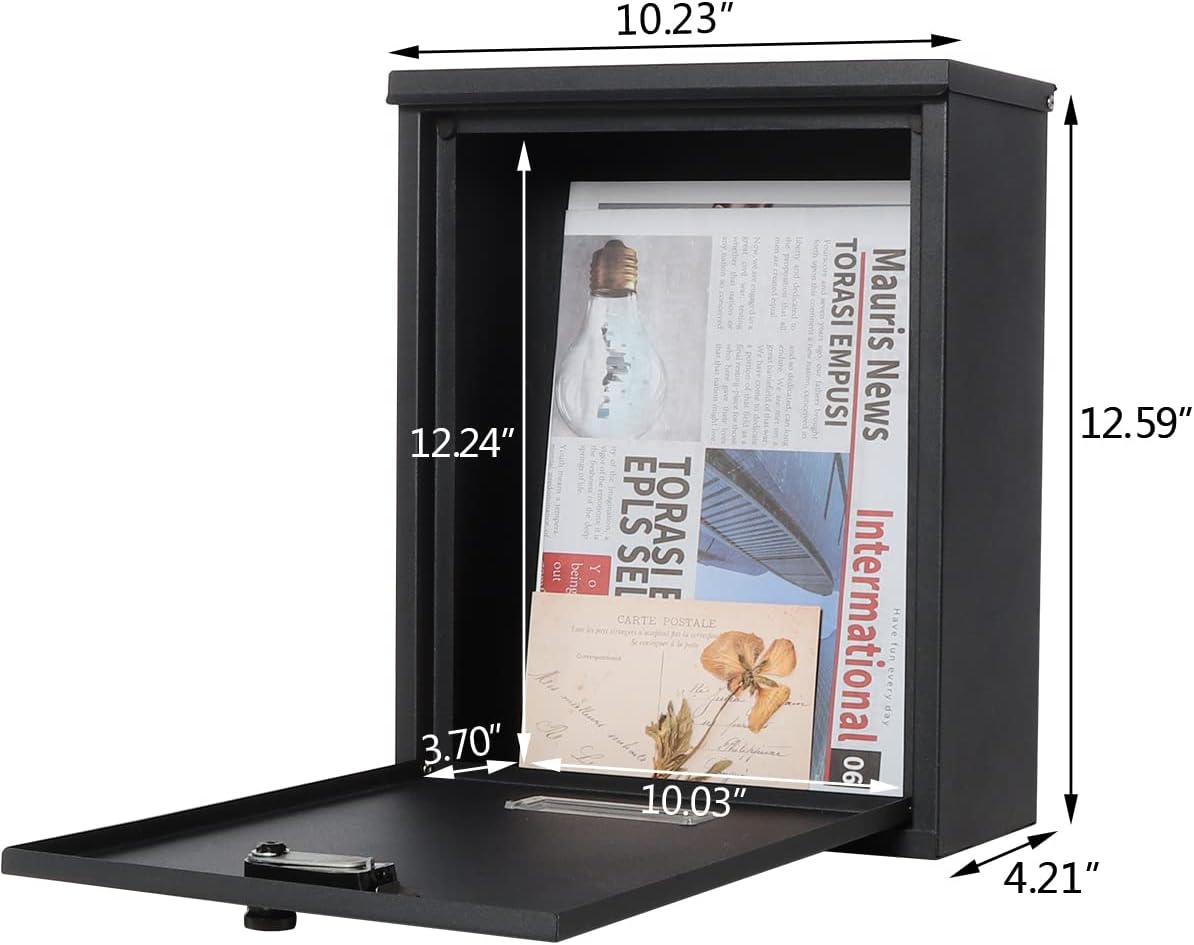 Mailbox with Combination Lock, Lovndi Wall Mounted Locking Mailboxes, Medium Capacity Drop Lock Box for Outdoor, Black image number 2
