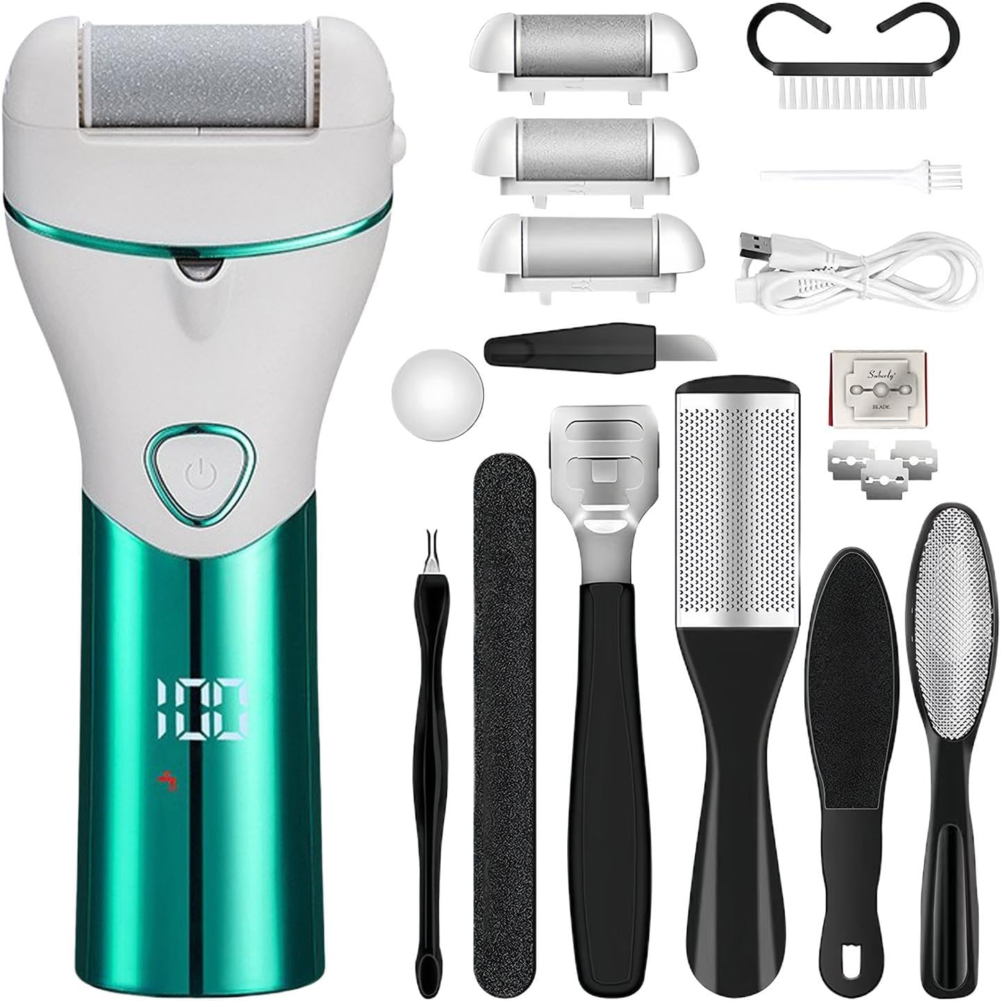 Foot File Callus Remover | Rechargeable Foot Scrubber Dead Skin Remover,Calloused Feet Remover Tool, Foot Care Kit for Thick Calluses, Rough Skin, Cracked Dry Skin