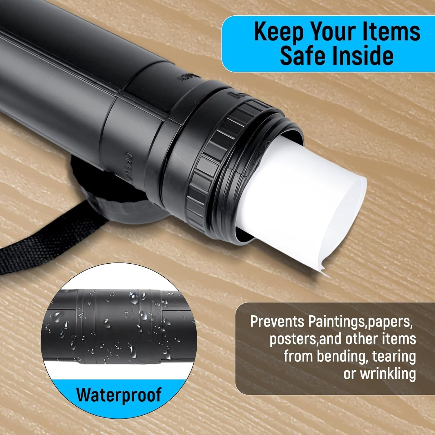 Poster Tube,Expandable Document and Poster Storage Transit Tube, Telescoping Blueprint Carrying Transport Tubes with Strap 2 Pcs (Black, L44-75.5Cm) image number 4
