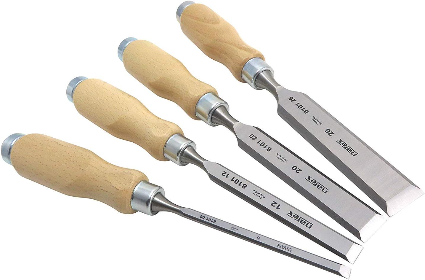Narex Czech Steel 4 Piece Set 6 Mm (1/4"), 12 Mm (1/2"), 20 Mm (3/4"), 26 Mm (1 1/16") Woodworking Chisels 863010