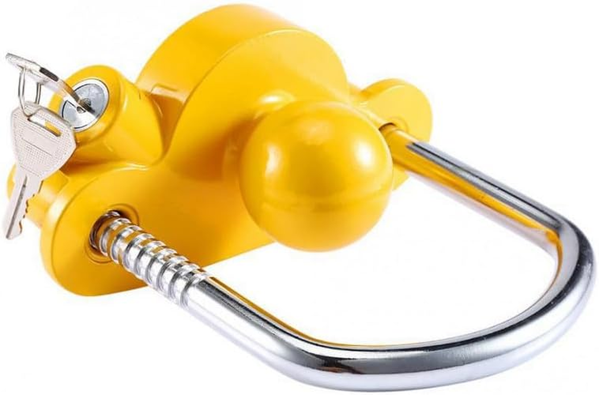 Universal Ball Coupler Yellow Coupler Lock Trailer Hitch Security Adjustable Lock for Enhanced Caravan Security, Curved with 2 Keys, Fits Fits 1-7/8",2&rdquo;, 2-5/16" Coupler image number 2