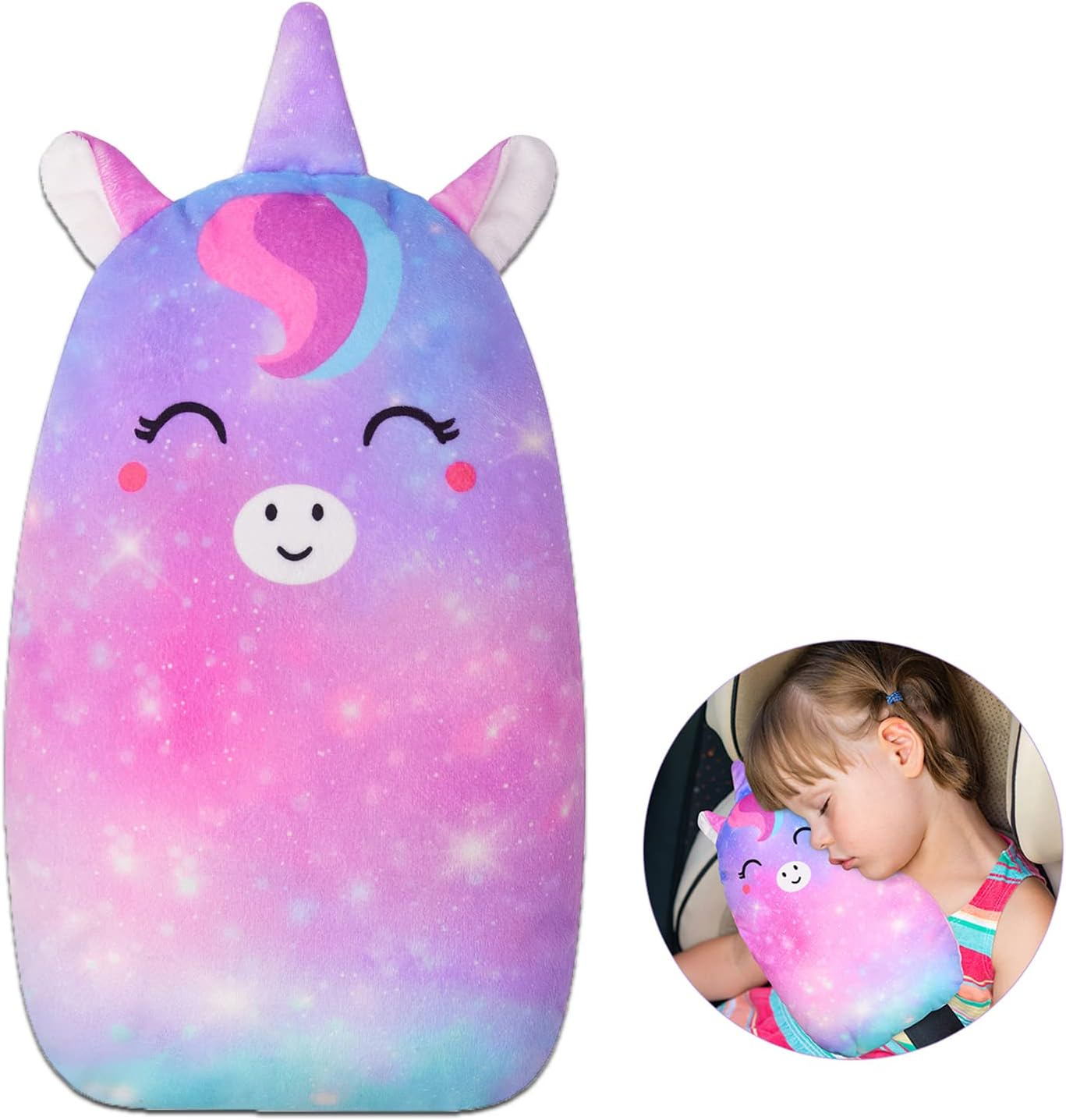 FIODAY Car Seat Belt Covers for Kids Unicorn Seat Belt Pillow Soft Seat Belt Cushion Adjust Seat Strap Pillow Head Neck Support for Children Boys Girls Travel, Purple