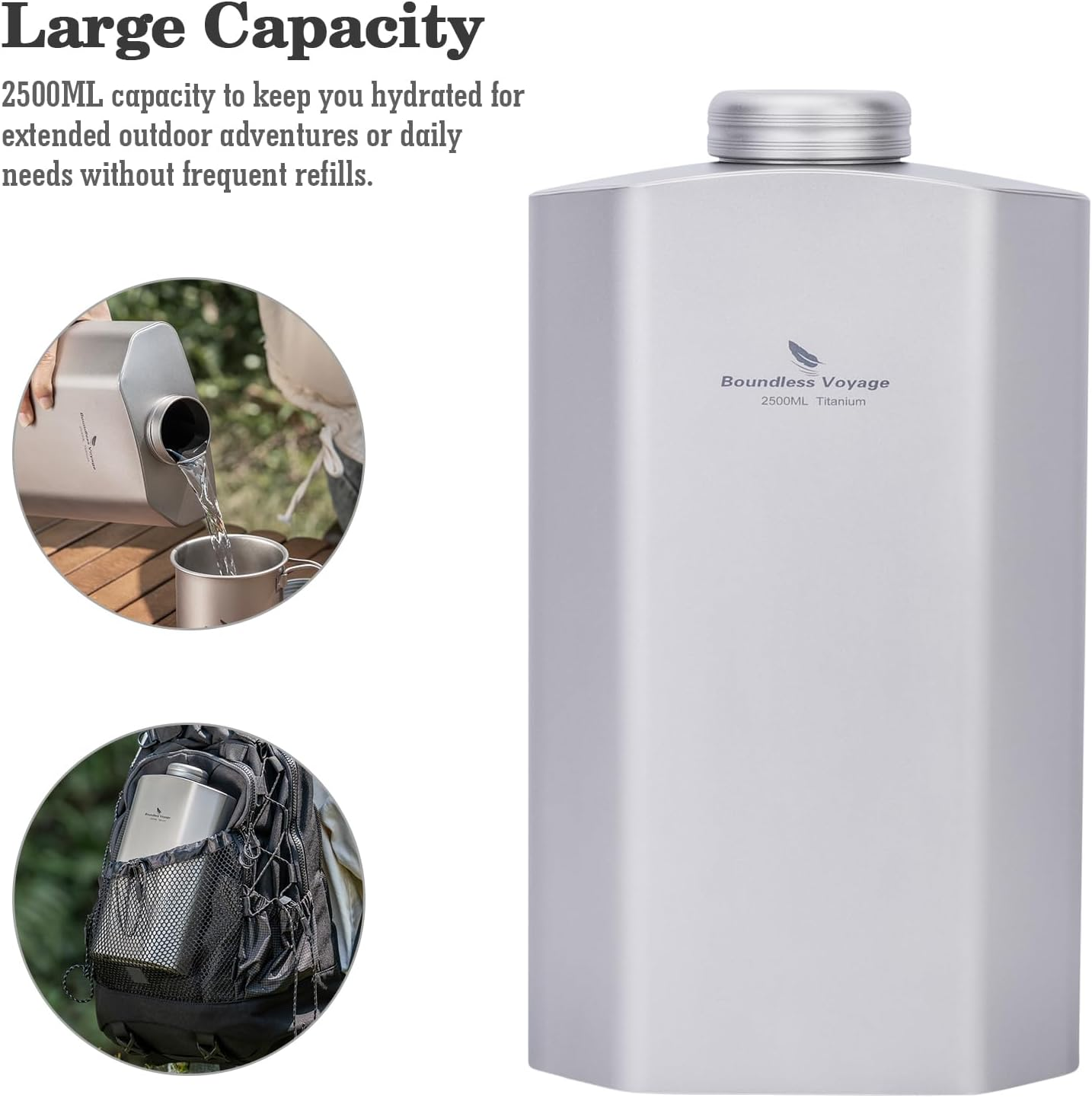 Boundless Voyage Titanium Water Bottle 2500ML Big Capacity Sports Water Bottle Ultralight Leakproof Drinkware for Outdoor Camping Hiking Ti3004D image number 6