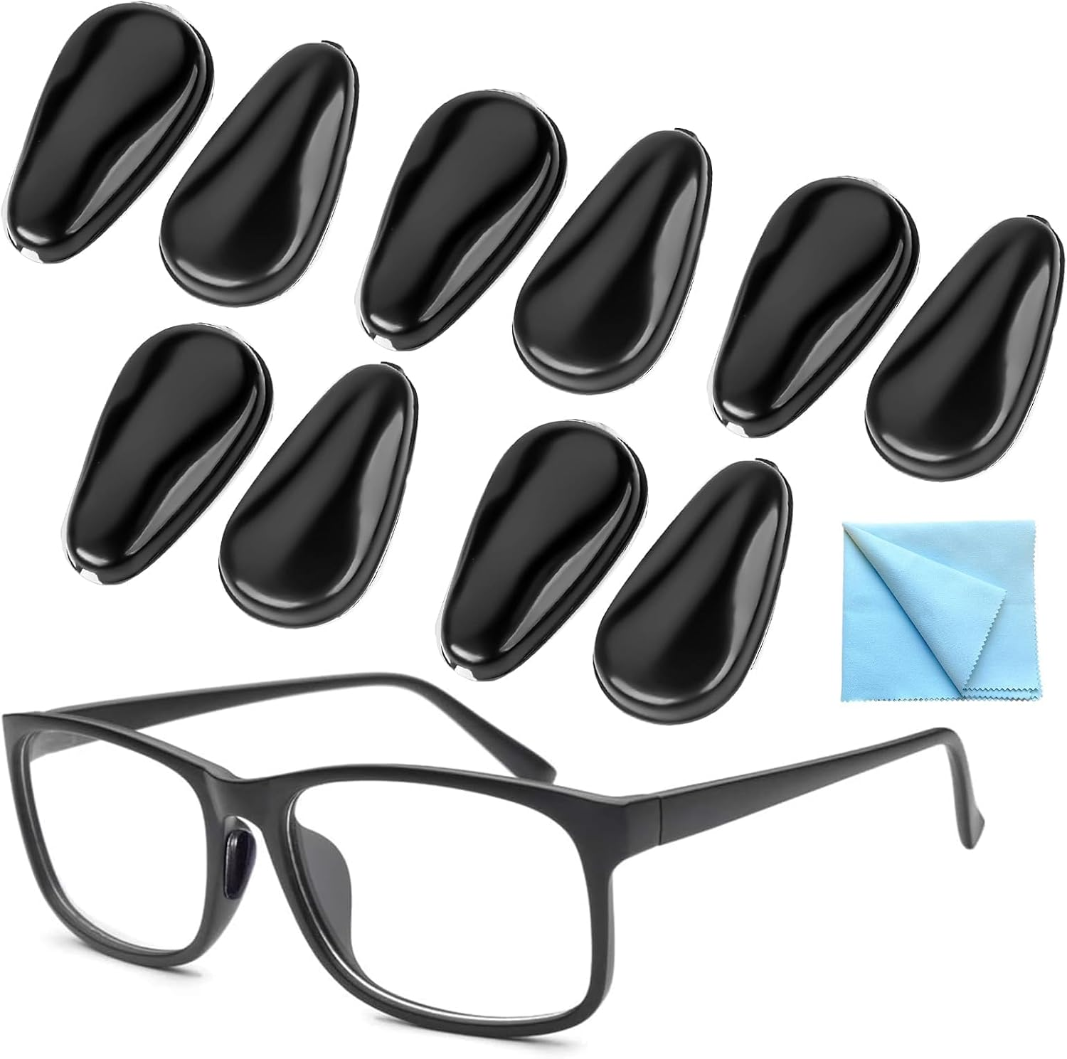 Eyeglass Nose Pads, 10 Pairs Self-Adhesive anti Slip Glasses Nose Pads, Soft Silicone Air Chamber Nose Pads for Replace Nose Pads and Repair Glasses (10 Pairs,Black)