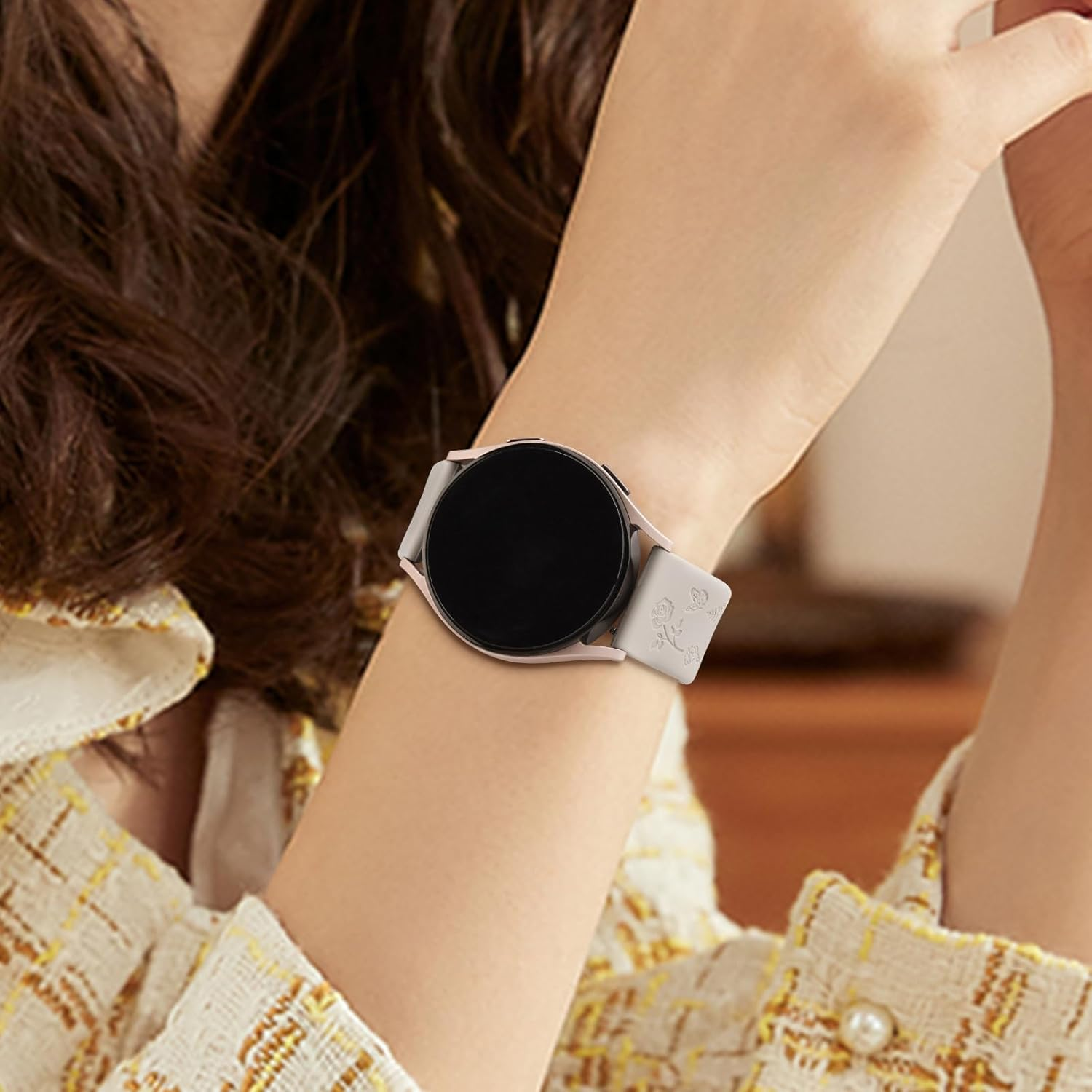 Silicone Strap for Garmin Venu SQ Band, Vivoactive 5 Band/Forerunner 245 Strap, 20Mm Soft Comfortable Sport Wristbands for Garmin Vivoactive 5/3/Venu/Forerunner 645/245 Music - Sand Pink image number 6