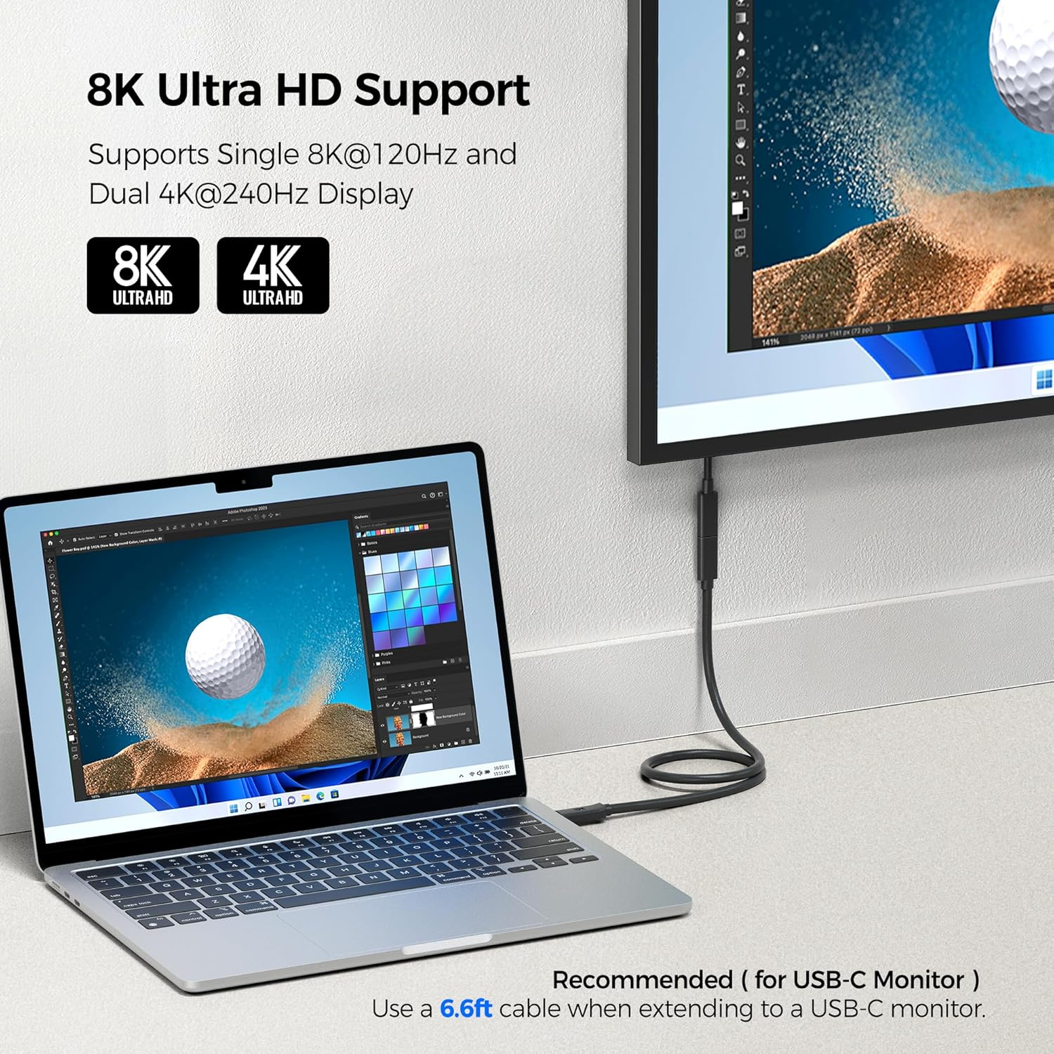 Cable Matters 80Gbps USB4 Extension Cable - 1M, Supports [8K@120Hz / 4K@480Hz Video, 240W Charging, 80Gbps Data Transfer], USB C Extension Cable, USBC Extender, USB4 / Thunderbolt 5/4 Compatible image number 3