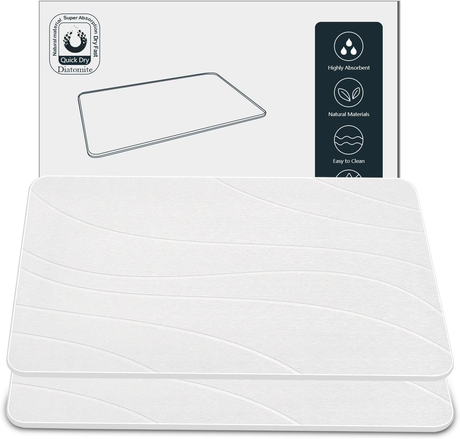 Heyolo Stone Bath Mat Diatomaceous Earth Bath Mat 60X39Cm Non-Slip Super Absorbent Bath Mats for Bathroom Quick Drying Diatomite Stone Shower Mat for Kitchen Bathtub, Easy to Clean, Gray