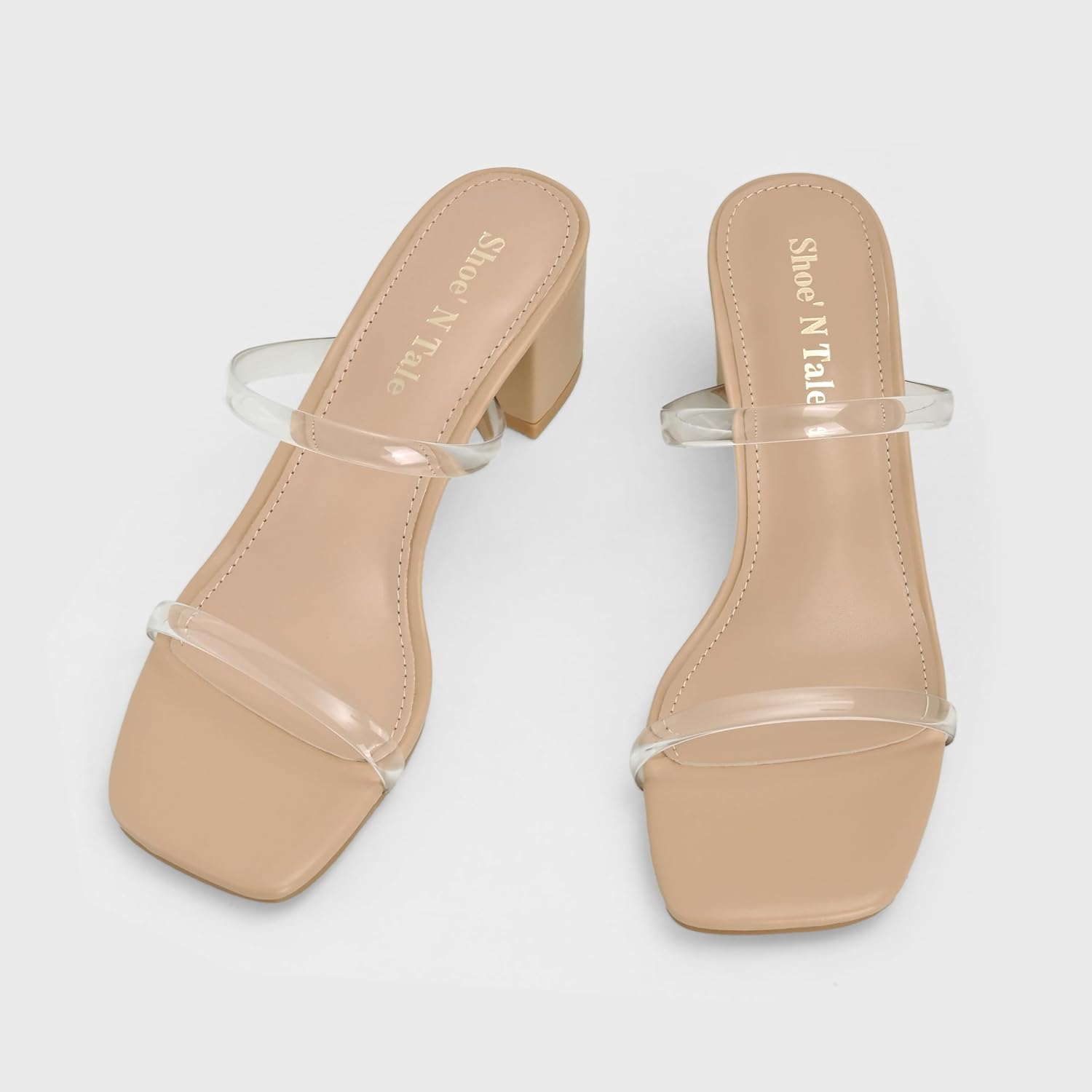 Shoe'N Tale Strappy Heels for Women Square Open Toe Two Strap Low Block Heel Slip on Dressy Sandals Shoes image number 5