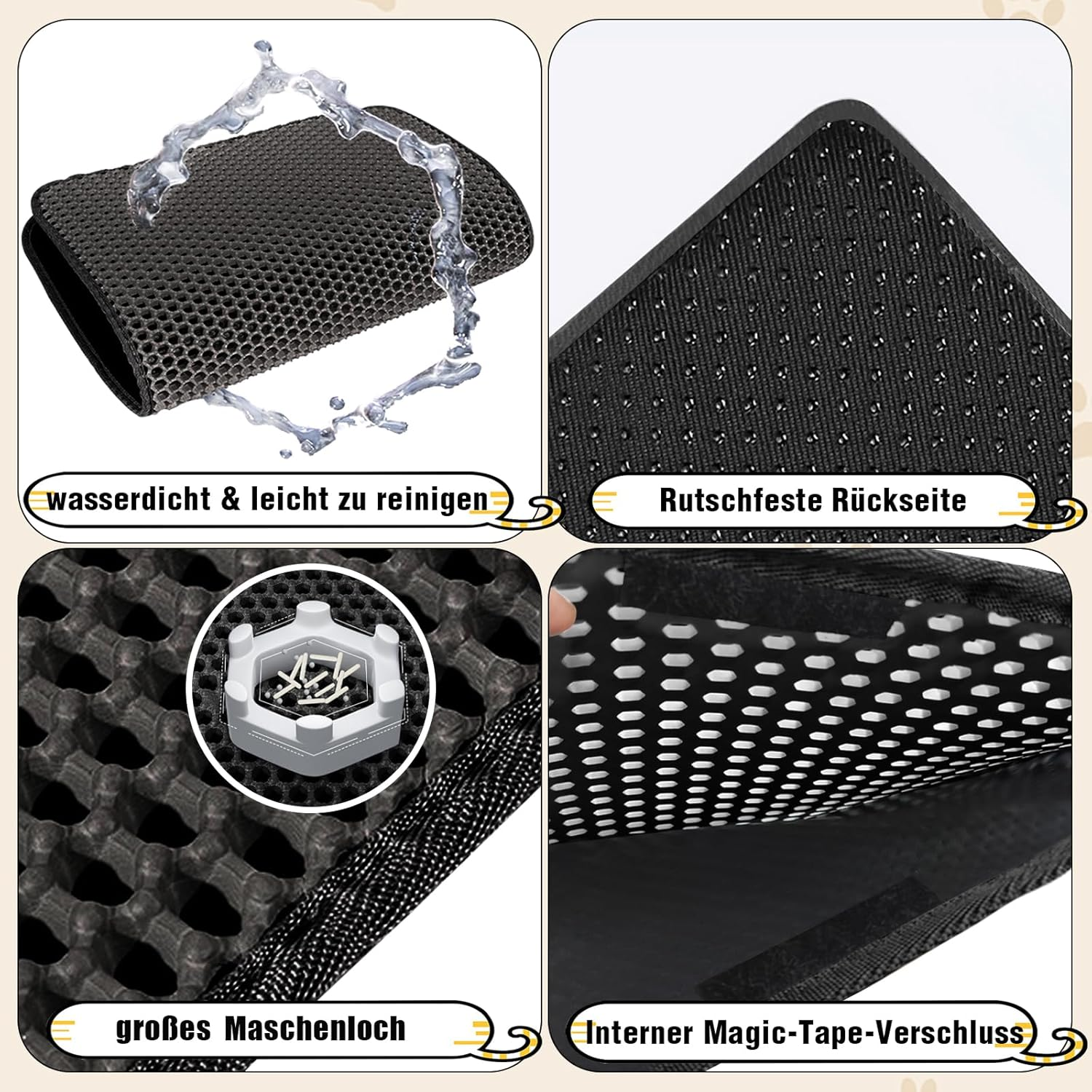 Phantasy Cat Litter Tray Mat, 30 X 45 Cm, Black Cat Litter Mat, Honeycomb Design Mat, Waterproof Double Layer Design, Honeycomb Mat, Cat Litter Tray Mat image number 1