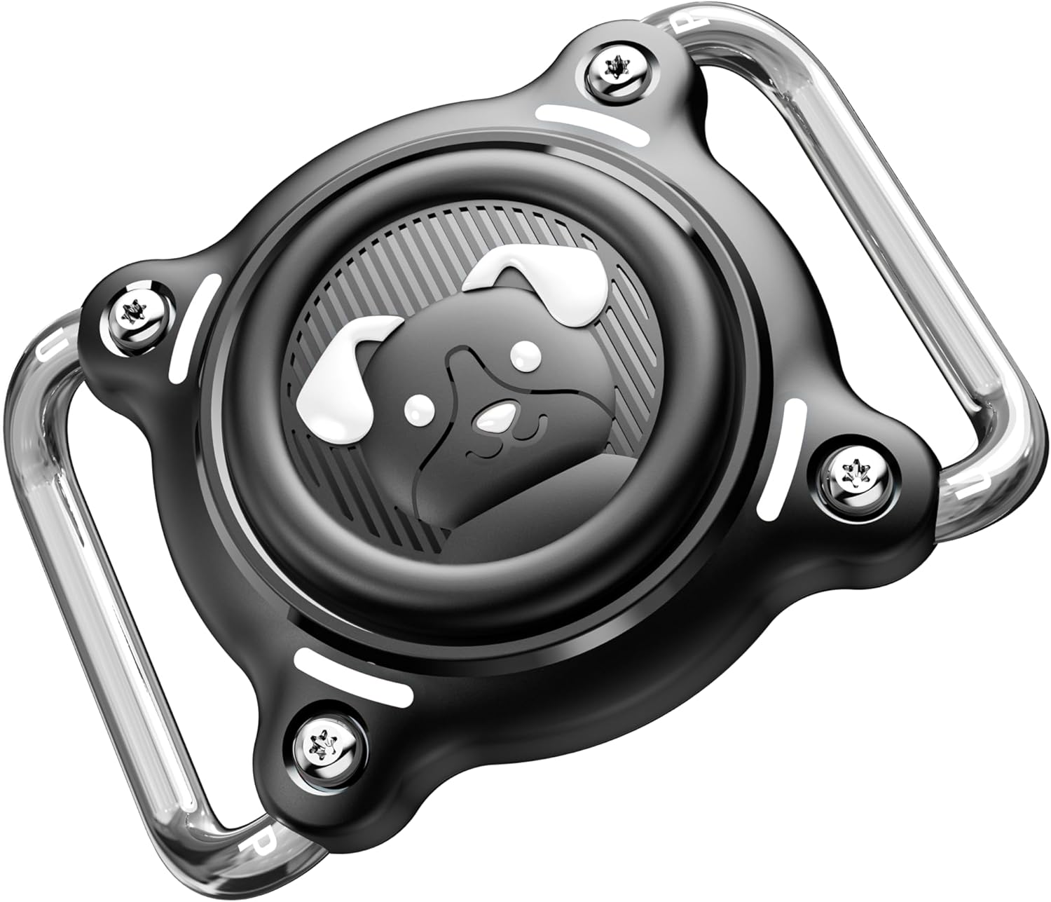 IP68 Waterproof for Airtag Holder for Dog Collar, with Airtag Dog Collar Holder with Removable Metal Clip, Sturdy TPU Air Tag Holder with Dog Pattern, Fits 1.2" Width Medium Large Collars (Black)