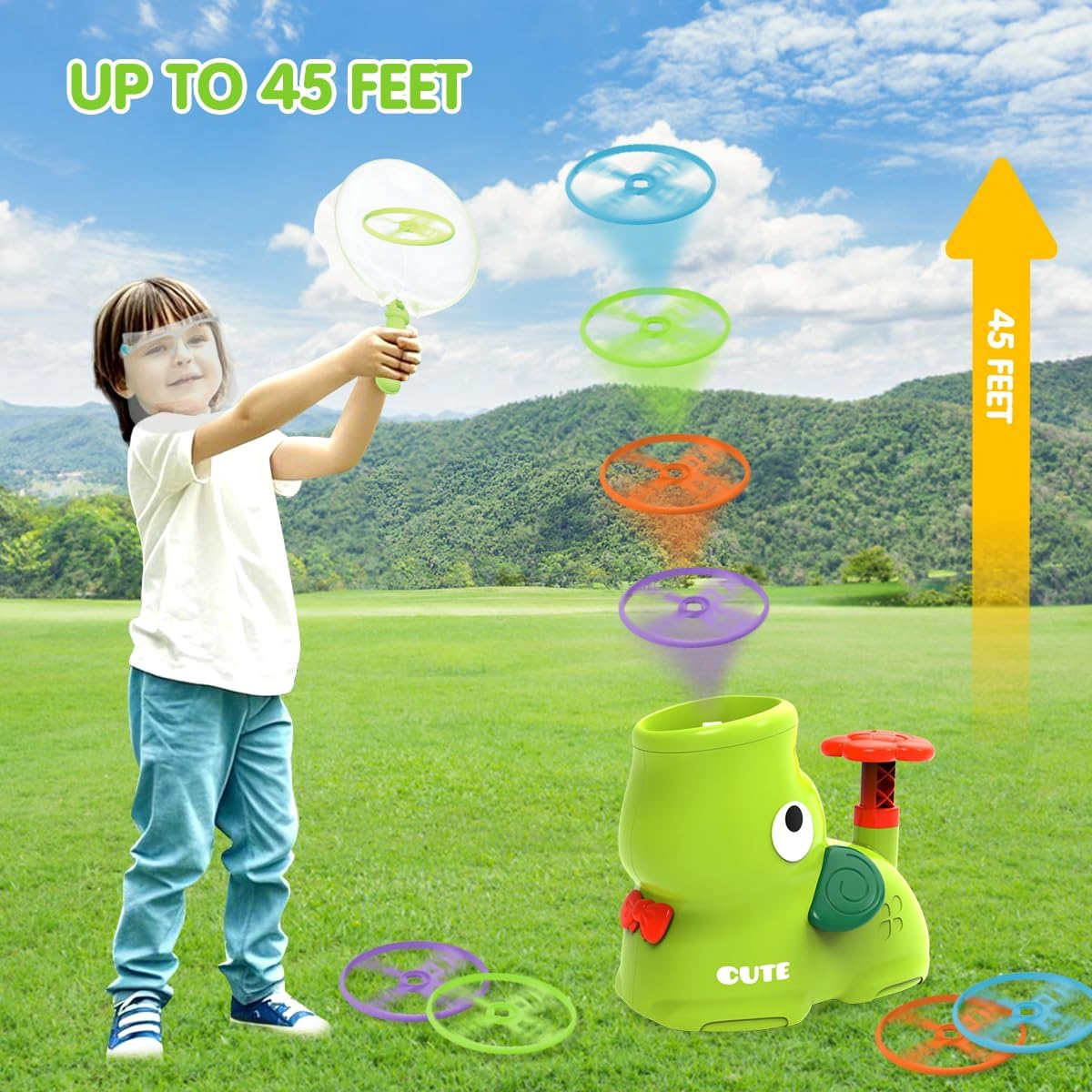 YOLOMOON Kids Outdoor Toys for 3 4 5 6 7 8 Years Old Boys, Stomp Flying Discs Launcher Toys Catch Games, outside Toy for Toddlers Age 3-5 6-8, Elephant Indoor Outdoor Play Summer Gifts (Green) image number 1