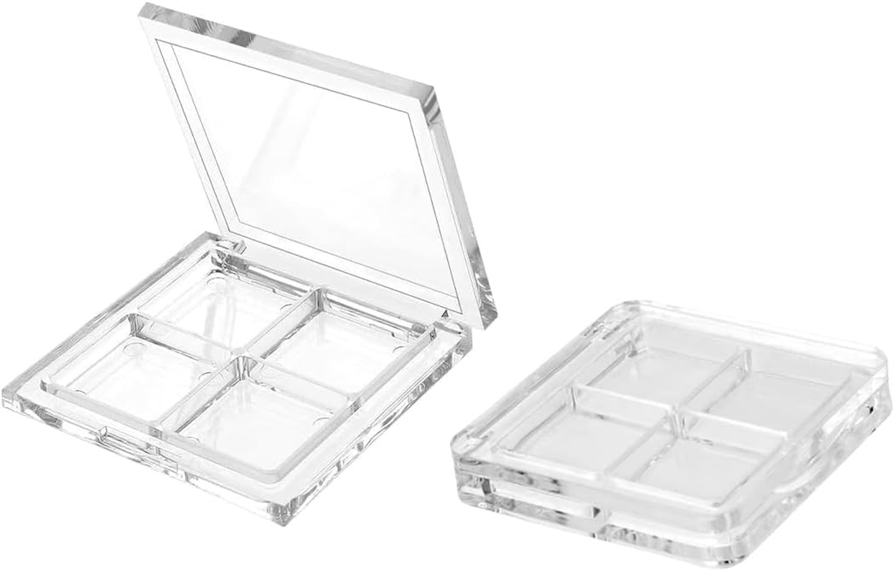 2 Pcs Refillable Cosmetic Palette for DIY Eyeshadow, Transparent Empty 4 Grid Plastic,Powder, Blush and Lipstick image number 4