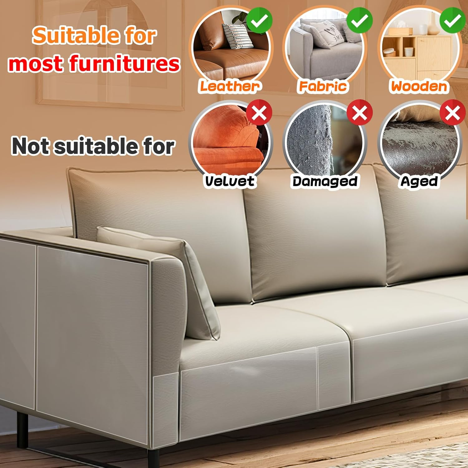 Cat Scratch Furniture Protector - Specially Designed for Leather Furniture, Easy to Remove Anti-Scratch Couch Protector from Cat, No Pins, 16 Pack image number 4