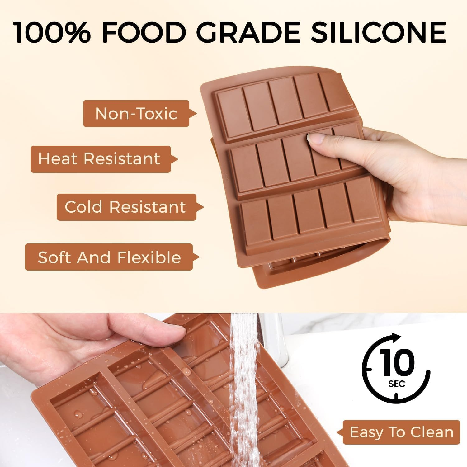 Fimary Chocolate Molds - Non-Stick Chocolate Candy Molds, Food Grade Silicone Chocolate Bar Mold for Baking, Candy, Chocolate Snacks, Easily Make Delicious Chocolate - 2 Pack image number 1