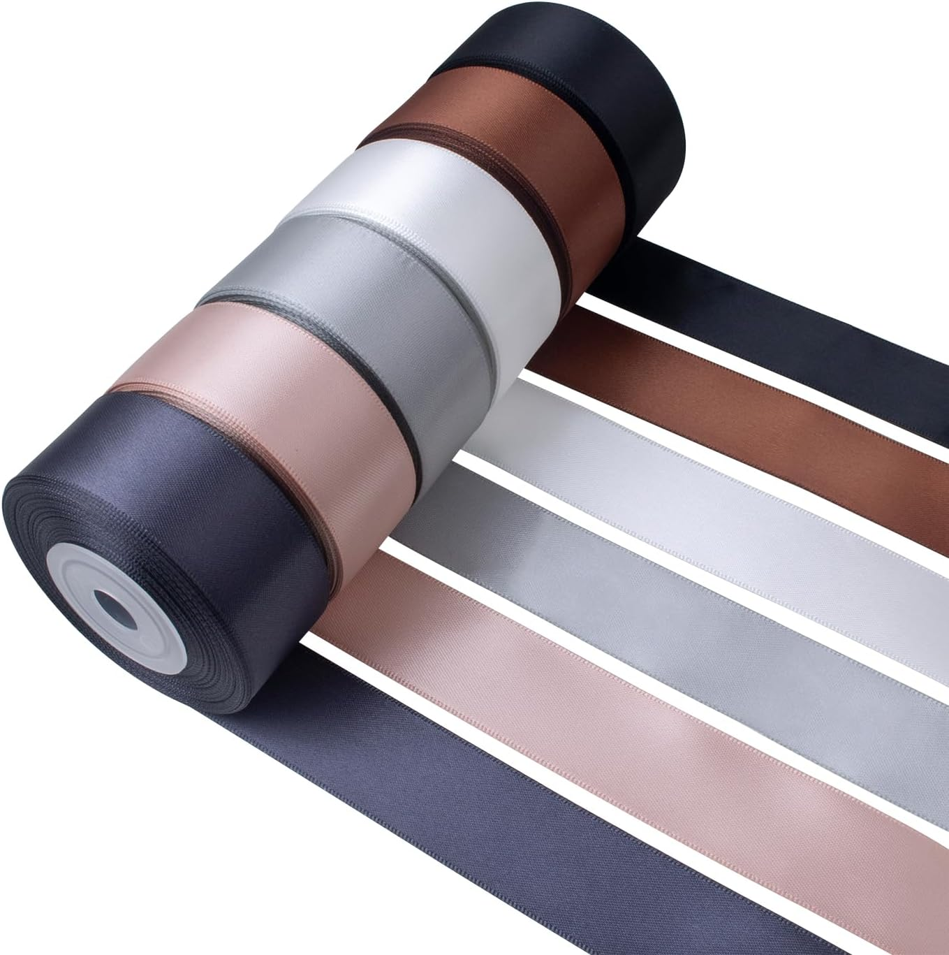 Black and White Satin Ribbon 1 Inch Wide Assorted Solid Color Double Faced Satin Ribbon for Wedding Flower Bouquet Wrapping Gift Wrapping Hair Bows Crafts