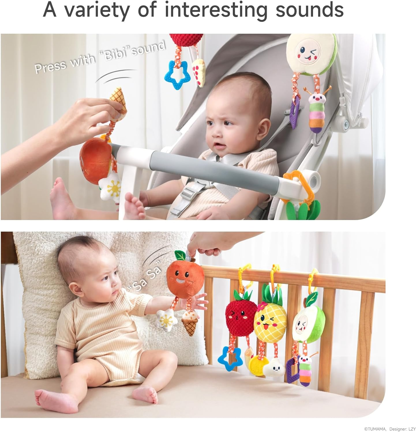 OR or TU Baby Toys for 3 6 9 12 Months, Hanging Toys Fruit Rattles Infant Newborn Stroller Mobile Toys Car Seat Crib Plush Wind Chime for Boys Girls image number 6