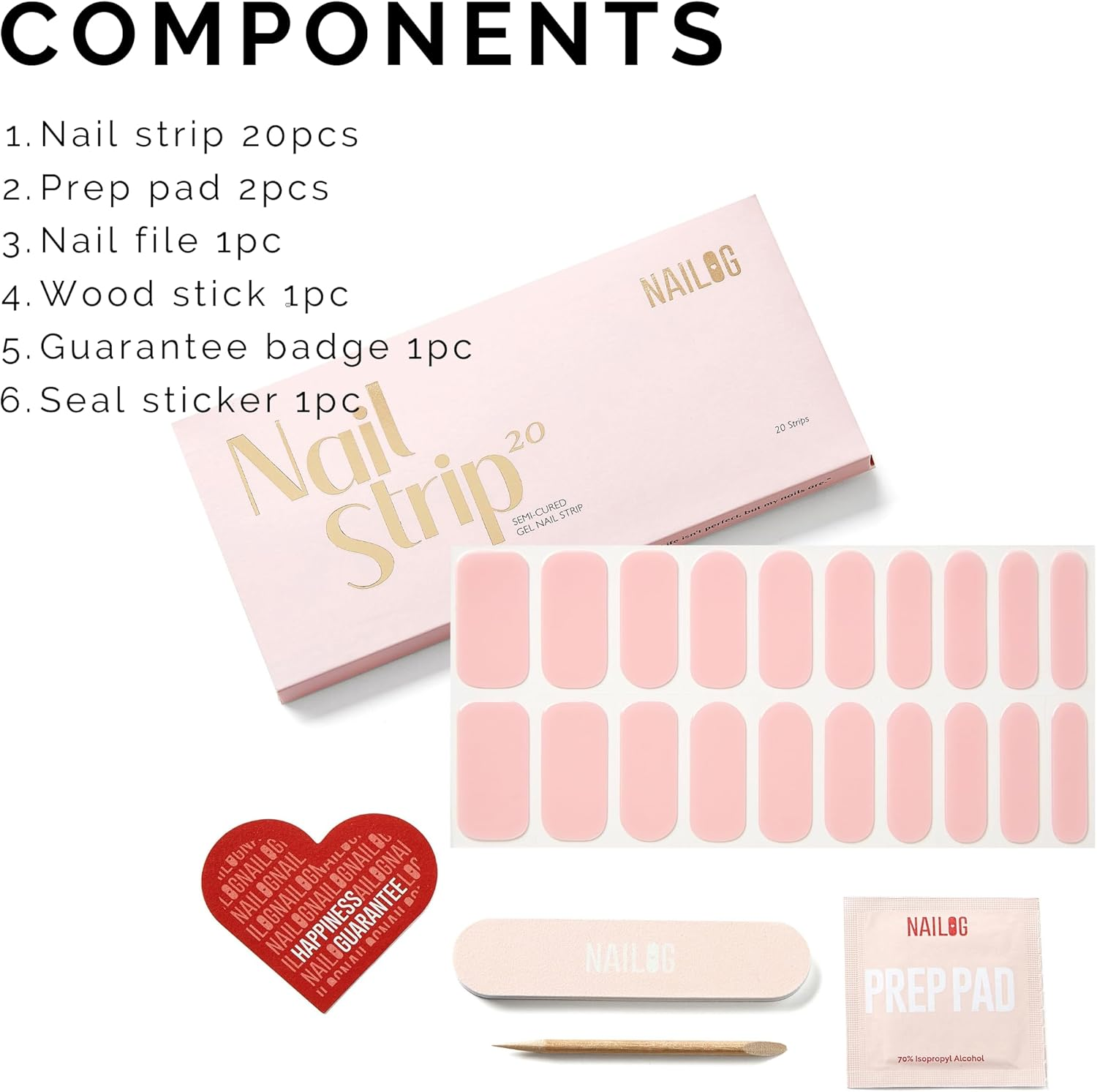 NAILOG Semi Cured Gel Nail Strips (20 Extra Long Stickers/Wraps) | Glossy & Long Lasting Soft Gel Finishing -Rosy Veil - Bicerin image number 7