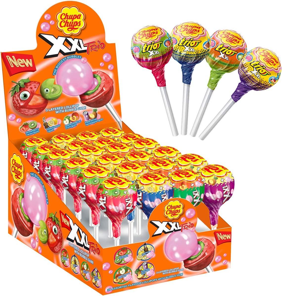Chupa Chups XXL Trio, 20 Lollipops, Perfect for Sharing, Parties and Christmas, 20 X 29 G, Strawberry, Apple, Cola, Tutti Fruitti image number 2