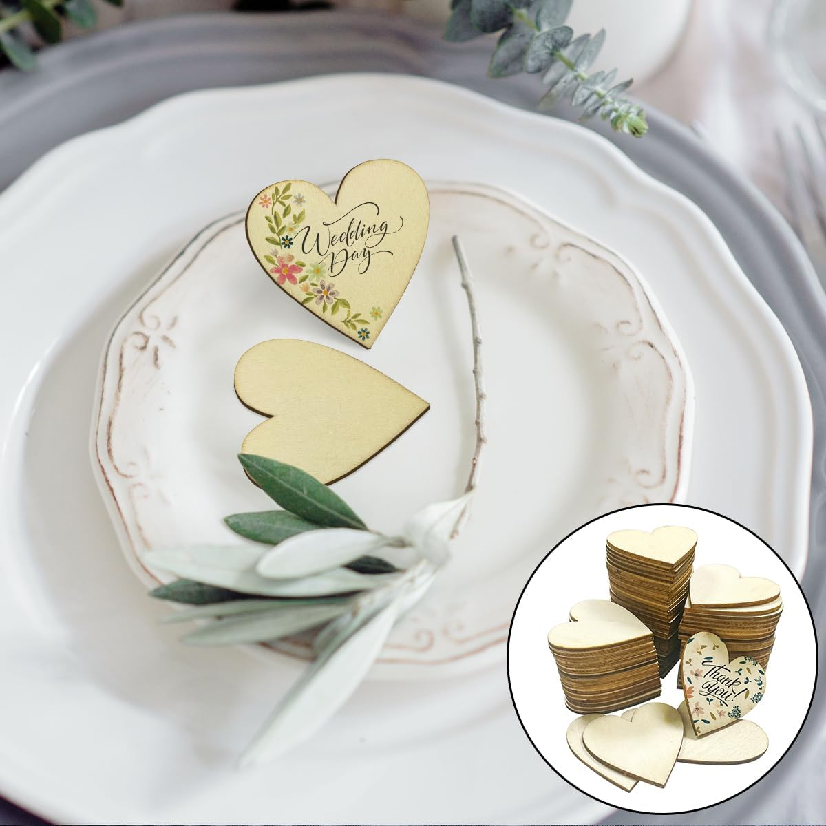 WELANE Unfinished Wooden Heart, 70 PCS Blank Love Shape Craft Slices for Crafting, Party Decoration (5Cm/1.96In) image number 5