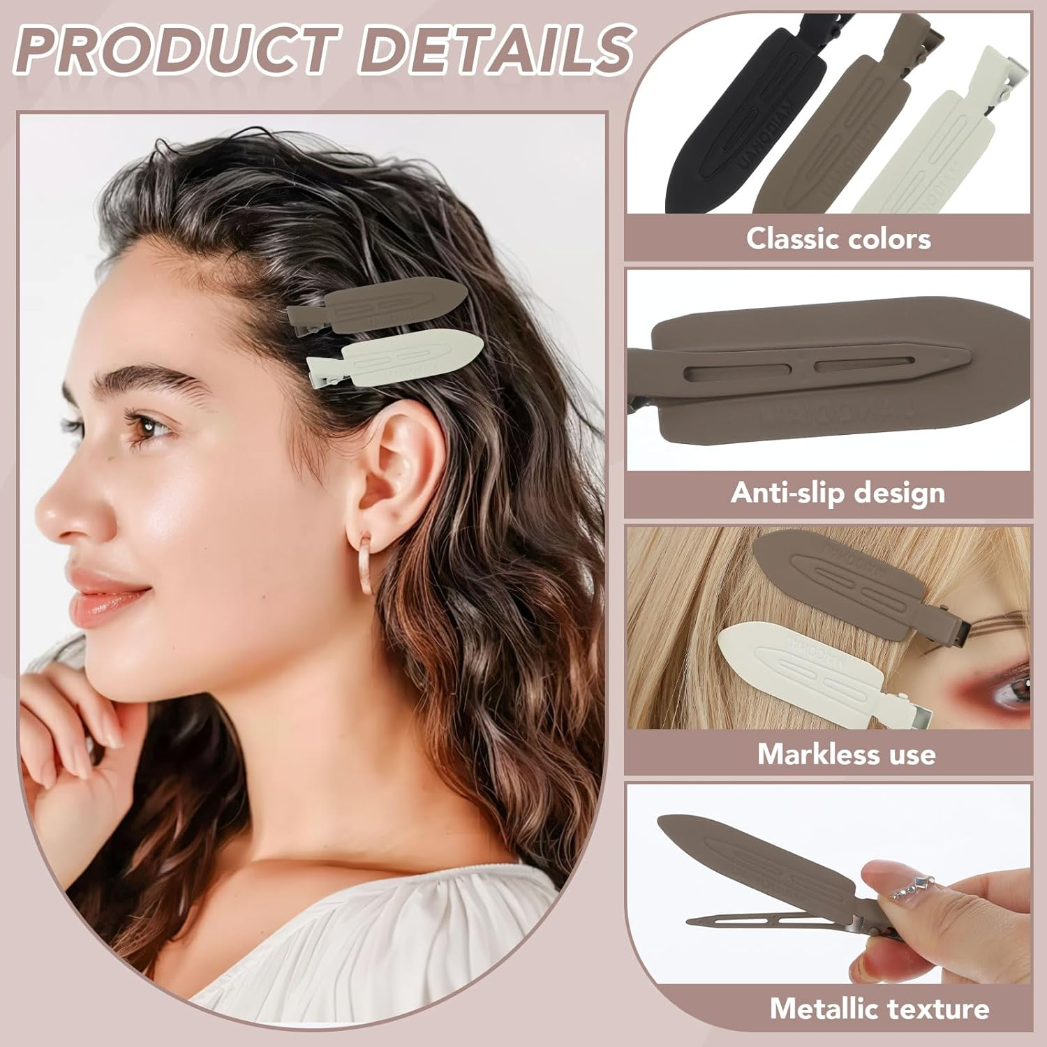 12 Pcs No Bend No Crease Hair Clips, Hair Clips Barrettes for Styling for Woman Girl Makeup, Classic image number 4
