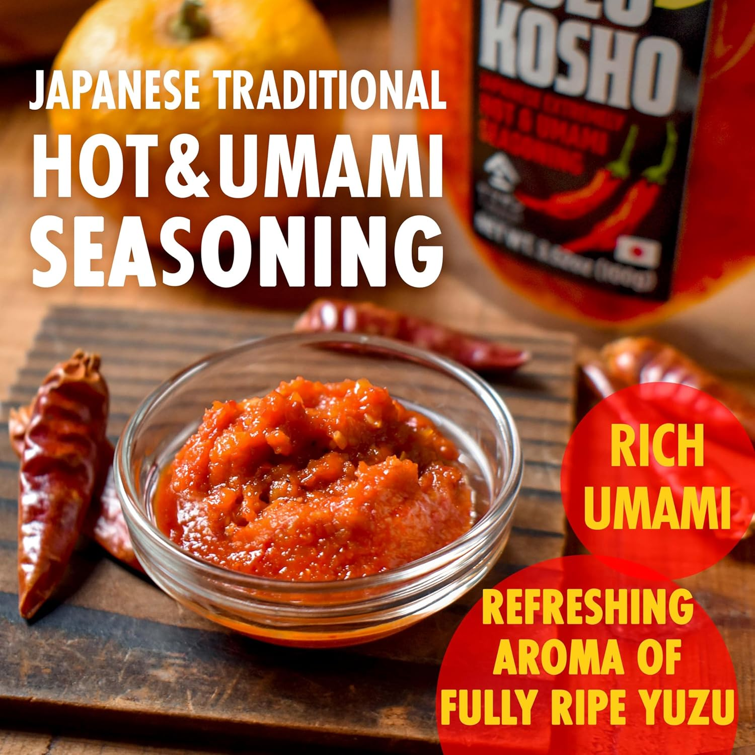 YAMASAN KYOTO UJI Yuzu Kosho Red Pepper Spicy Paste, Japanese Extremely Hot & Umami Seasoning, Vegan, Gluten-Free, No Additives, Made in Japan 100G(3.52Oz) image number 1