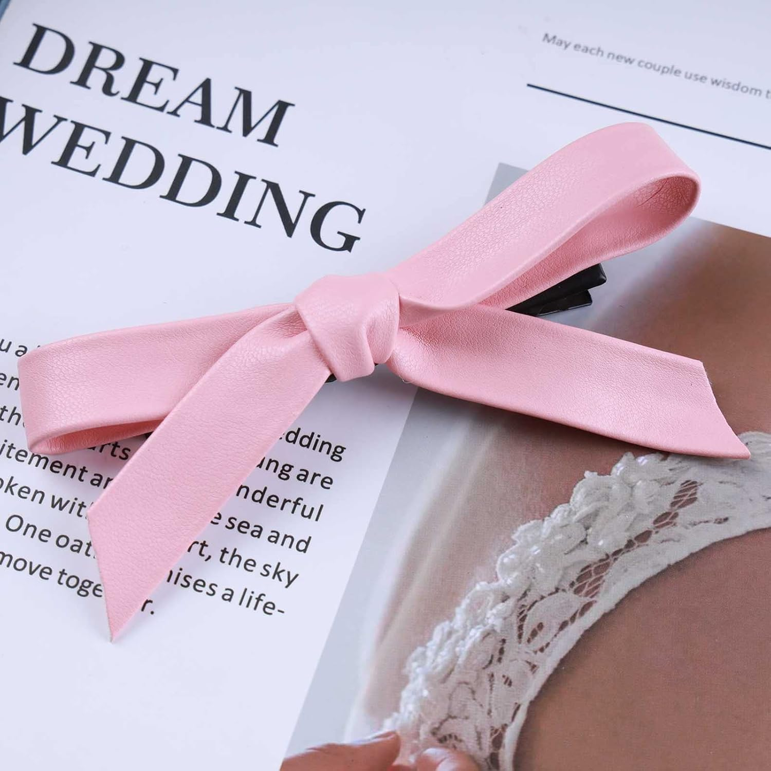 Yheakne Vintage Bow Hair Clip Pink Bow Knot Hair Clip Winter Hair Holder Clip French Bow Barrette Headpiece Bow Knot Hair Accessories for Women and Girls (Pink)