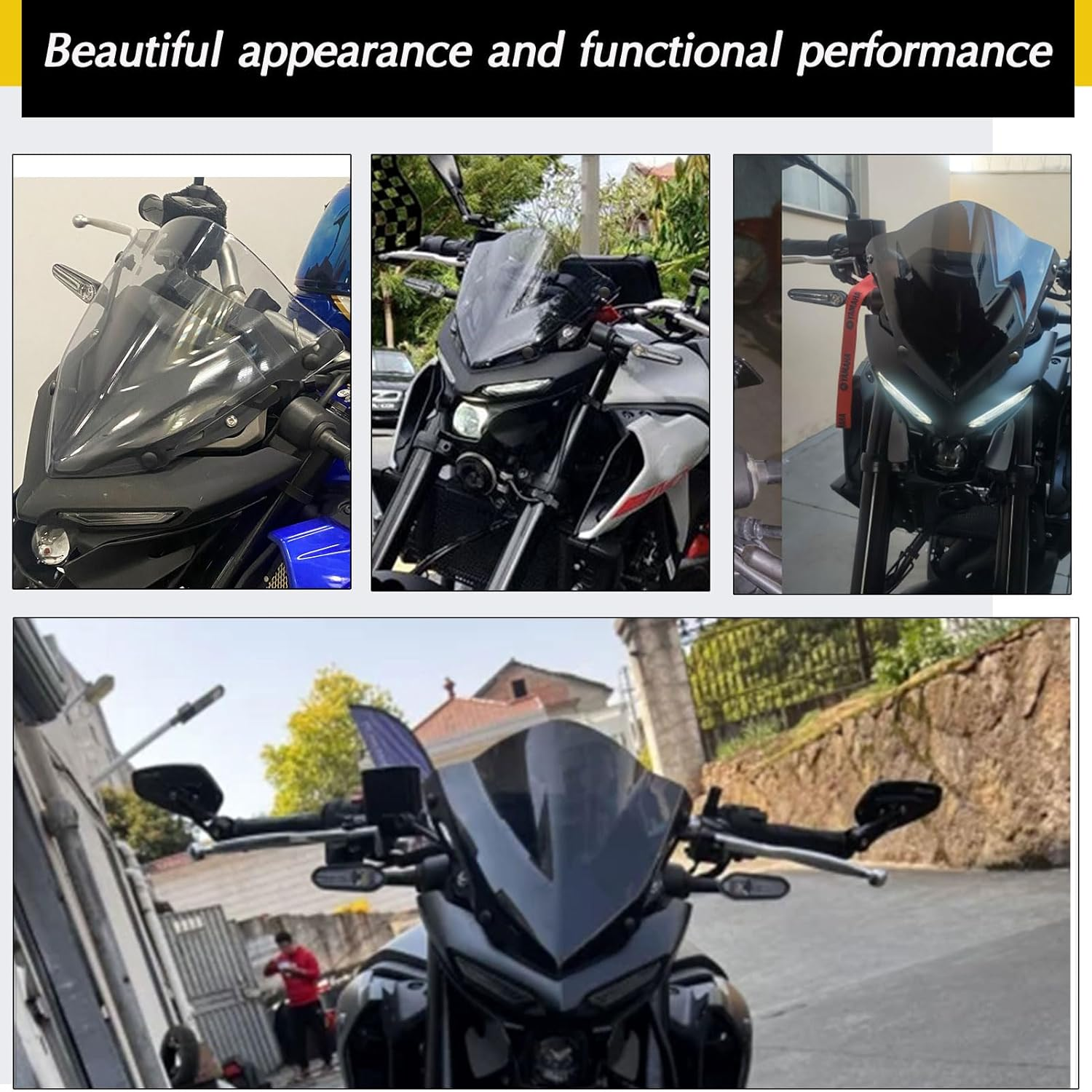 Motorcycle Front Touring Fairing Windscreen Windshield Wind Deflector Cover Compatible with YA-MA-HA MT-03 MT03 MT 03 MT25 MT 25 MT-25 2020 2021 2022 2023 (Smoke) (MD-257-JP)