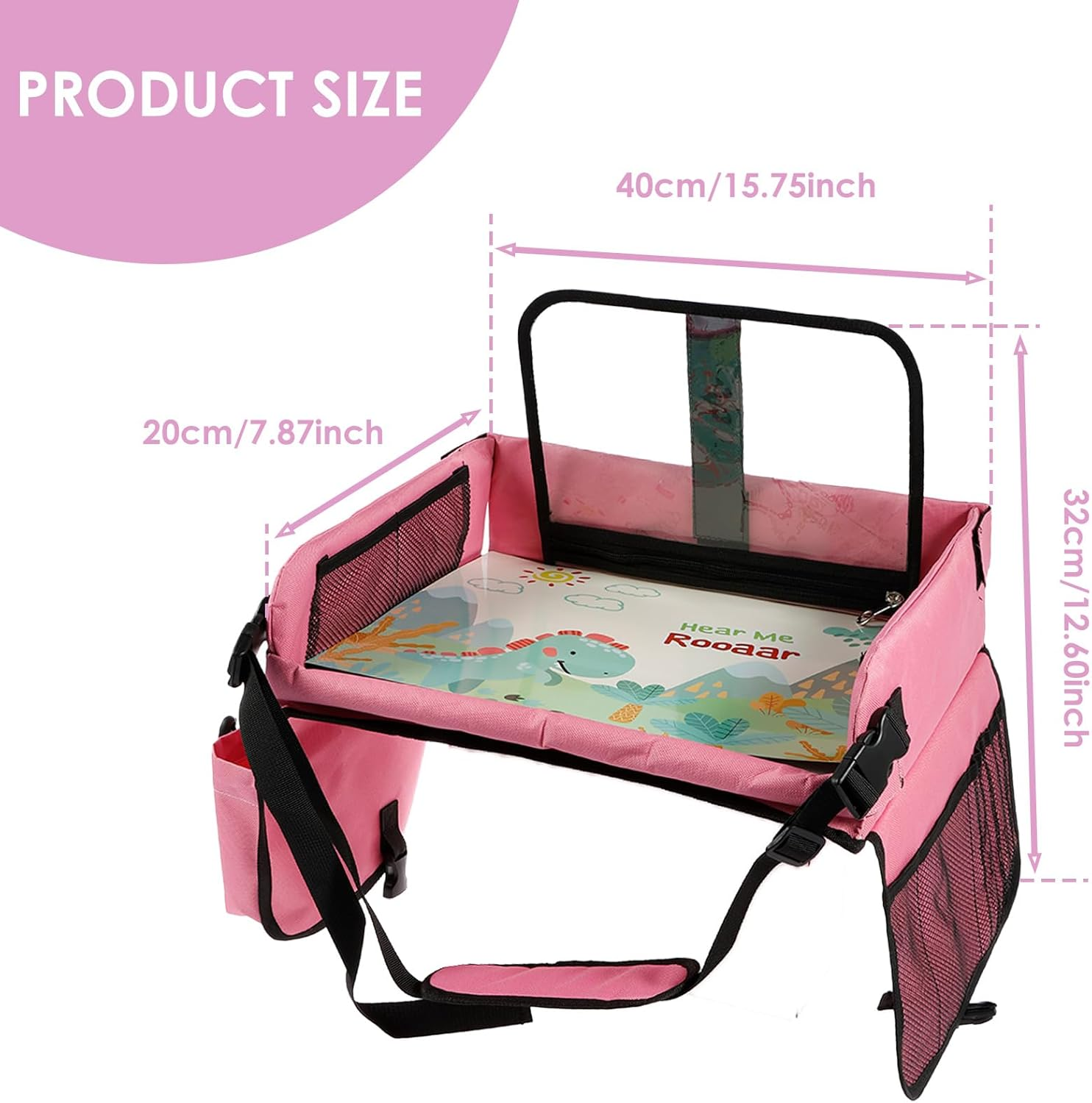 Kids Traveling Tray for Toddler Car Seat, Versatile Car Seat Tray, Stable Carseat Table Tray, Detachable Lap Tray for Car Seat, Toddler Road Trip Essentials Accessories for Airplane Car Auto - Pink image number 4